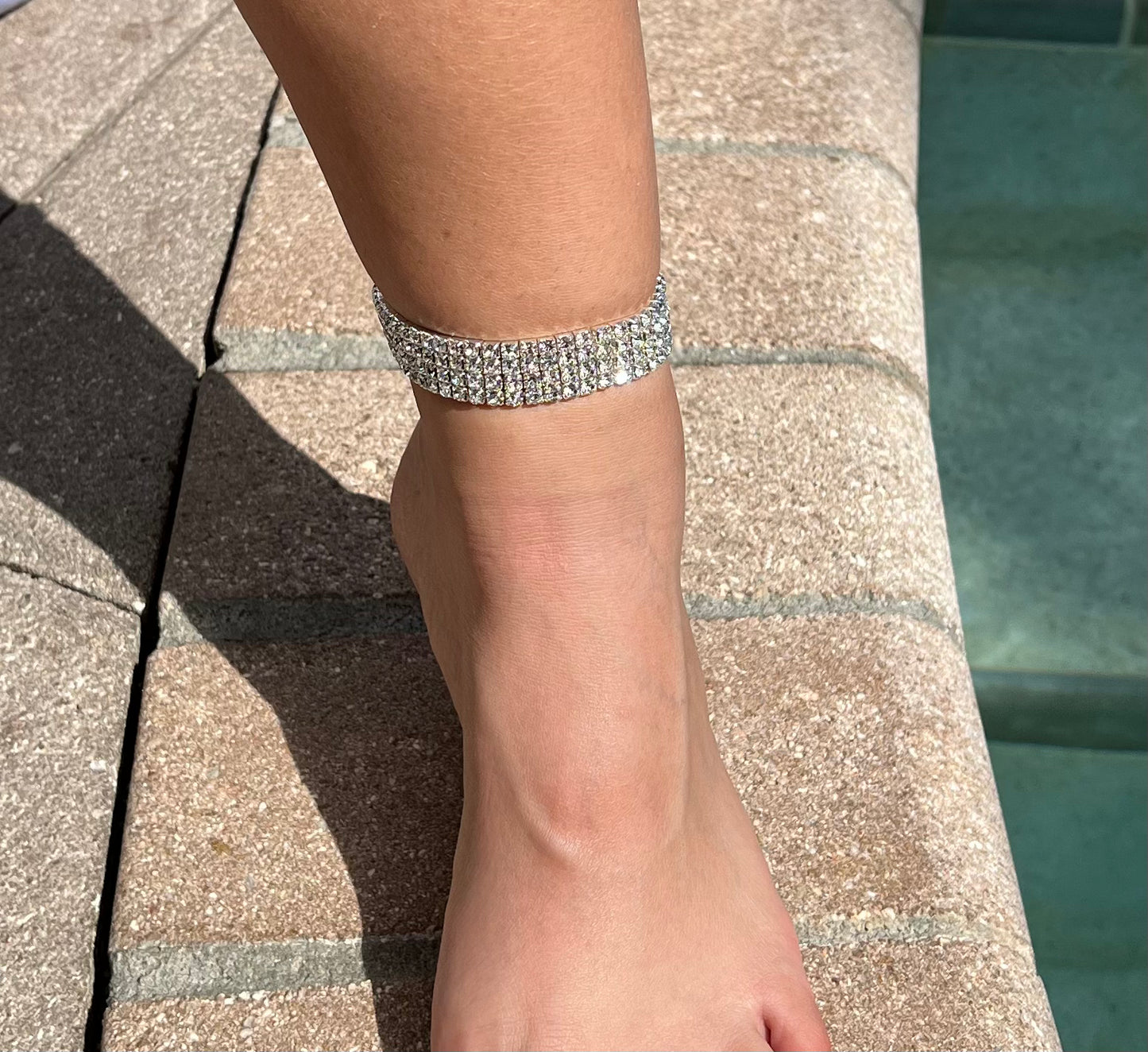 4-Line Diamond Rhinestone Anklet – Stretchy Bracelet for Women