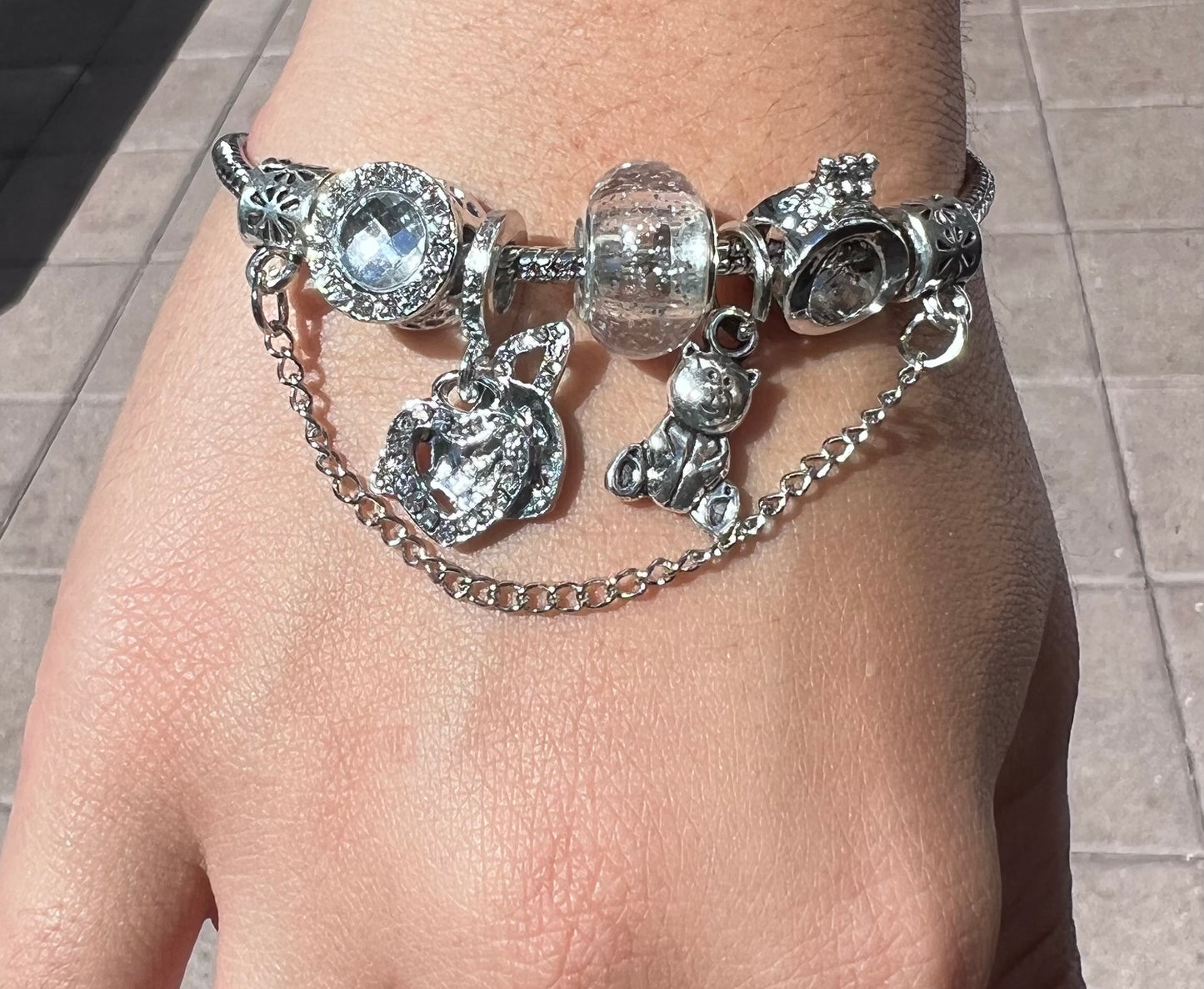 ❤Trendy Creative Crystal Heart Wings Bear Pendant Bracelet❤