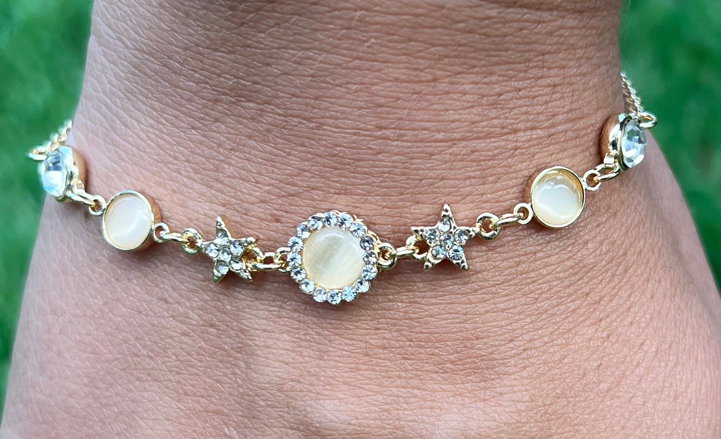 Gold Plated Star & Opal Moon Bracelet β Dainty Celestial Jewelry πβ
