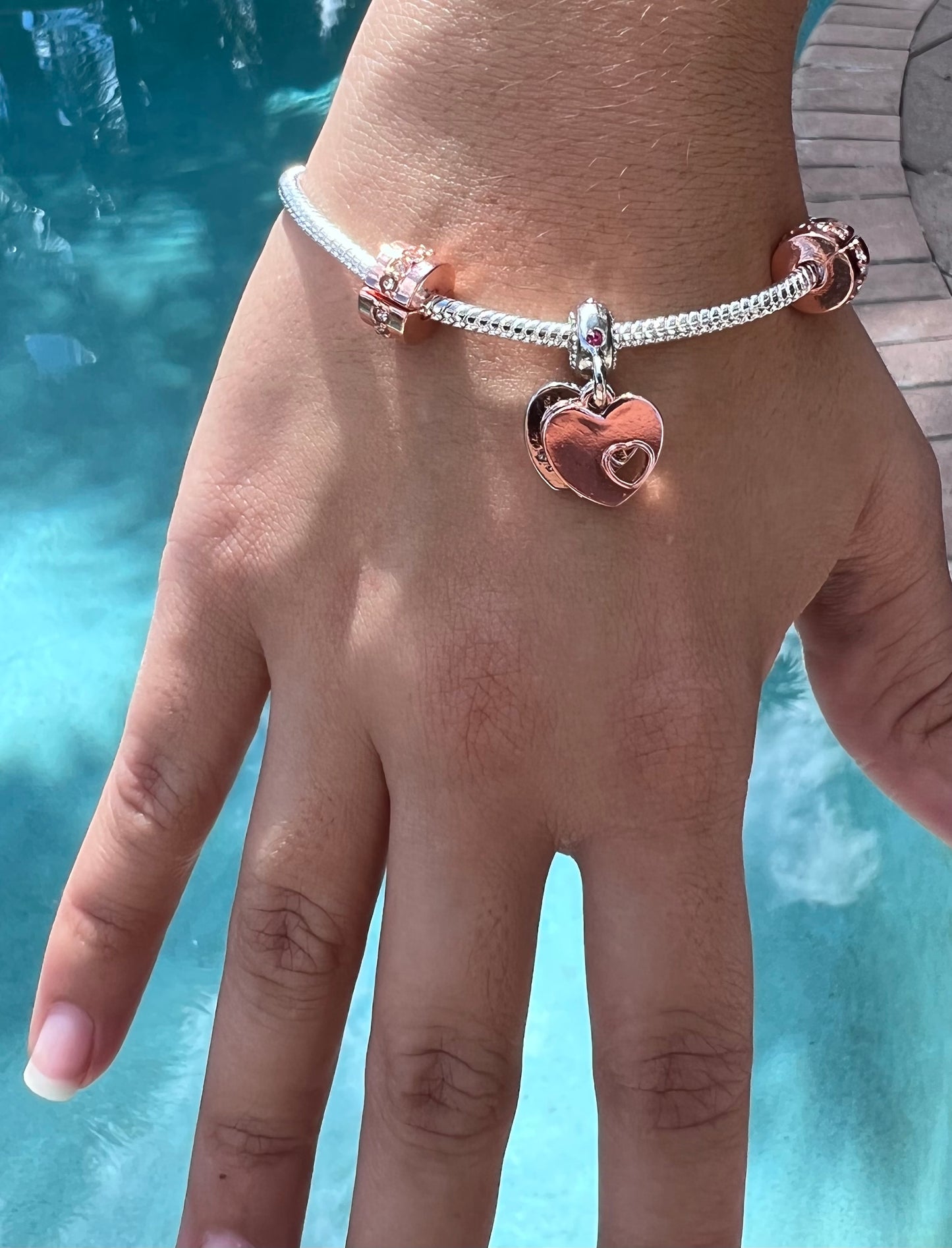 Rhinestone Pink & Purple Heart Charm Bracelet β Perfect Birthday Gift π