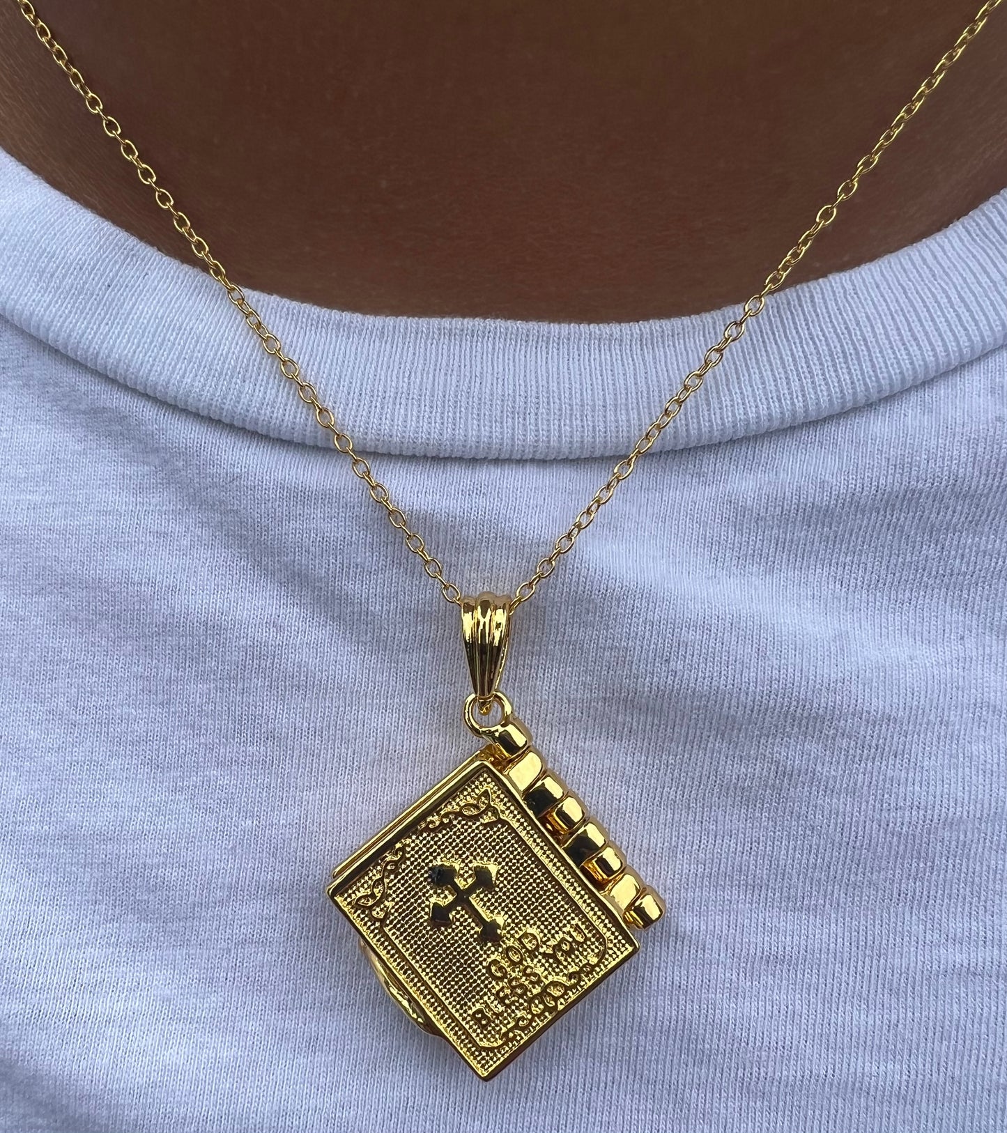 Holy Bible Book Pendant Necklace - Religious Prayer Christian Scripture