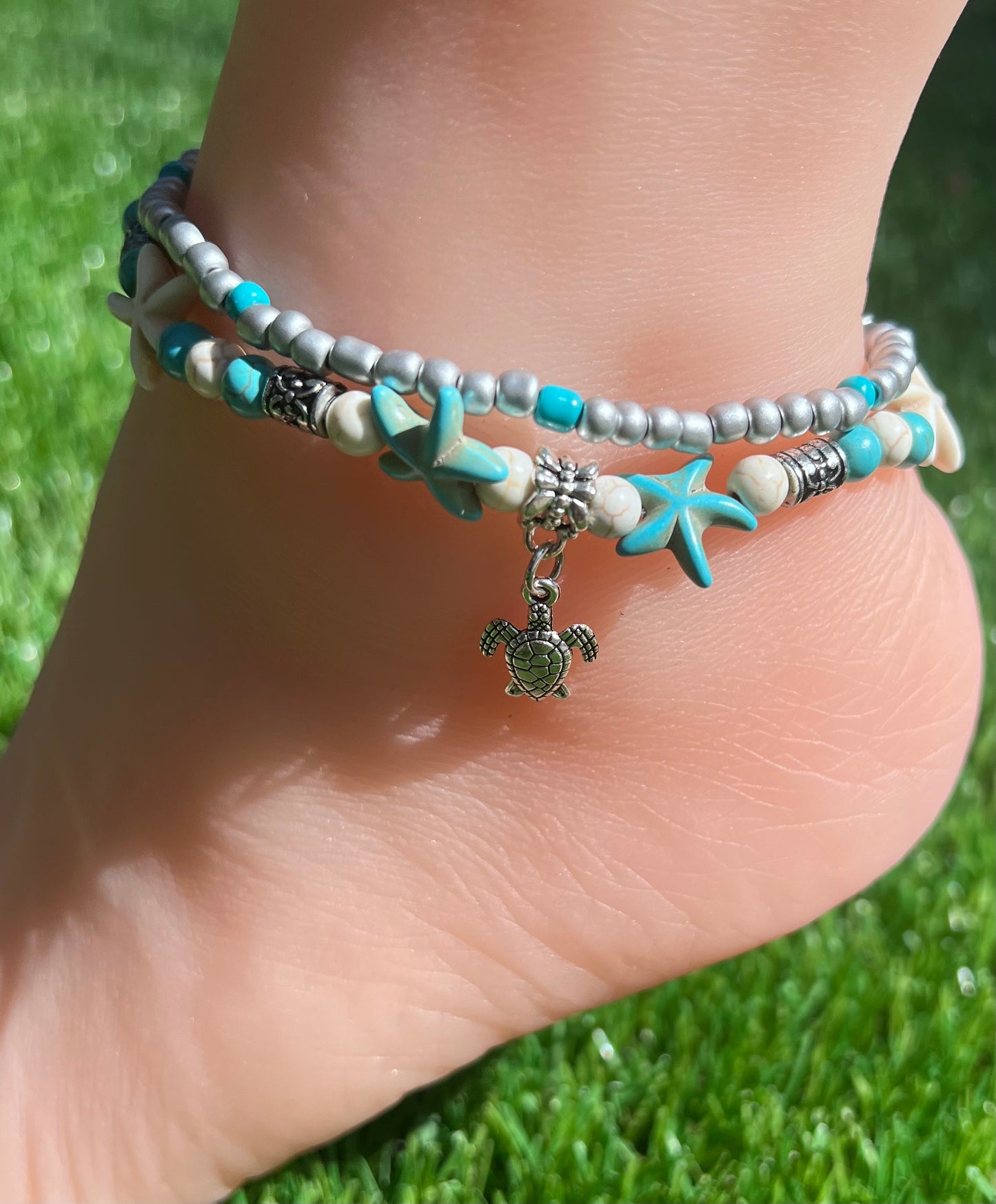 Double layered Ocean inspired anklet bracelet