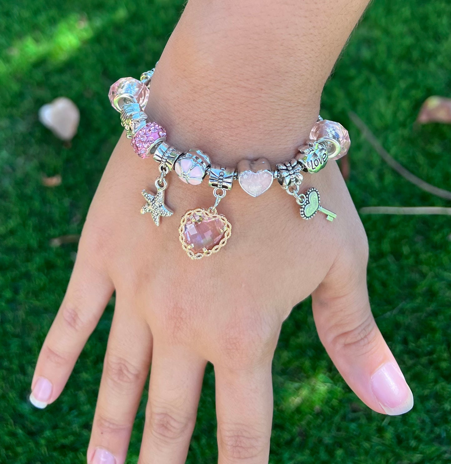 CUTE Heart-Shaped Crystal Charm Bracelet for Girls β Pink Fashion Jewelry Gift π