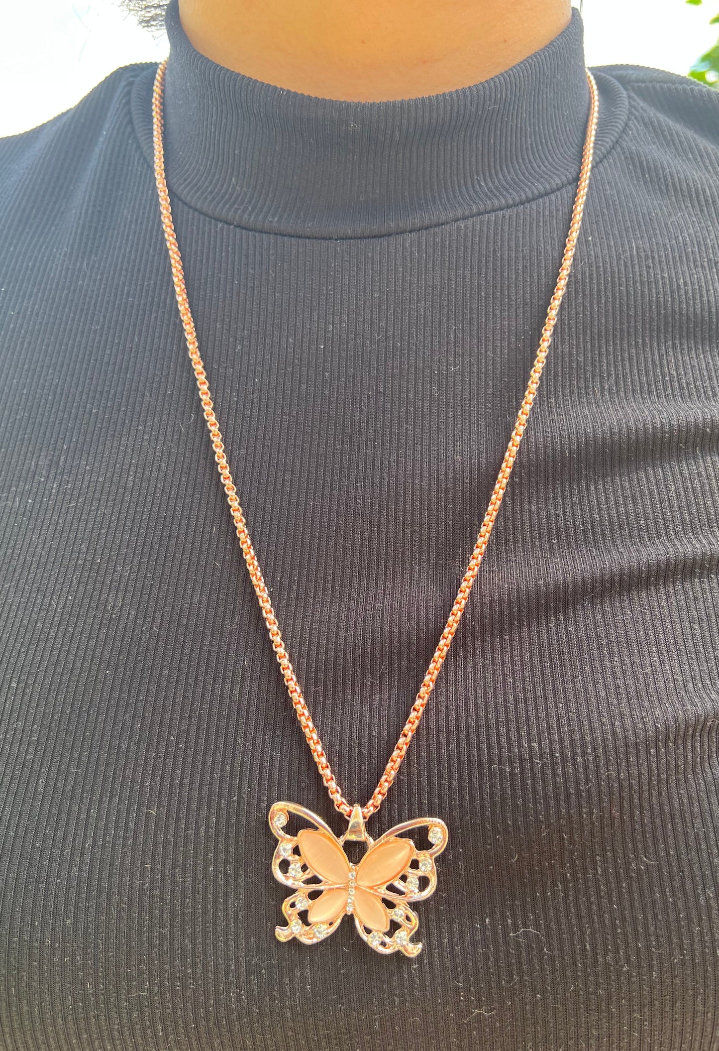 Butterfly Opal Pendant Necklace β Rhinestone