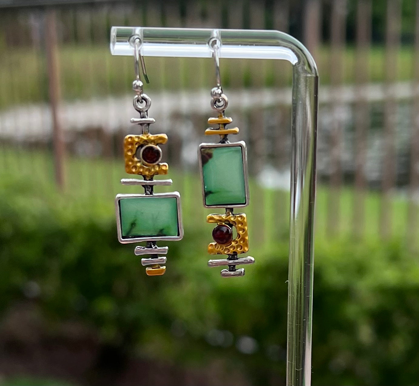 Green Turquoise Dangle Earrings – Handmade Asymmetric Silver Drop Earrings for Women