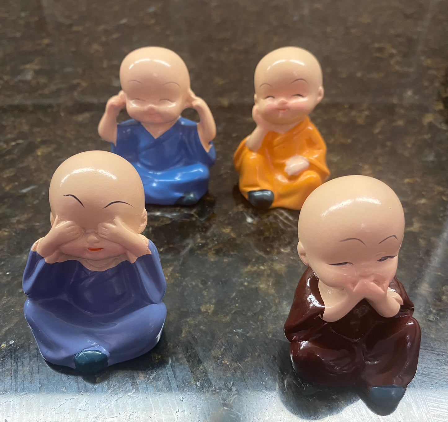 CUTIE Set of 4 Buddha Monk Statues Miniature Figurines