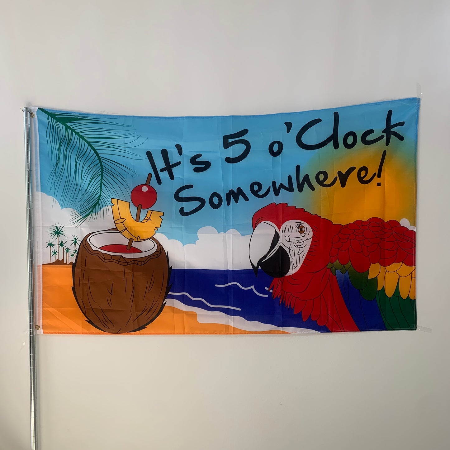 3x5 Summer Tiki Bar Flag – Five O’Clock Margaritaville Pool & Lake Banner