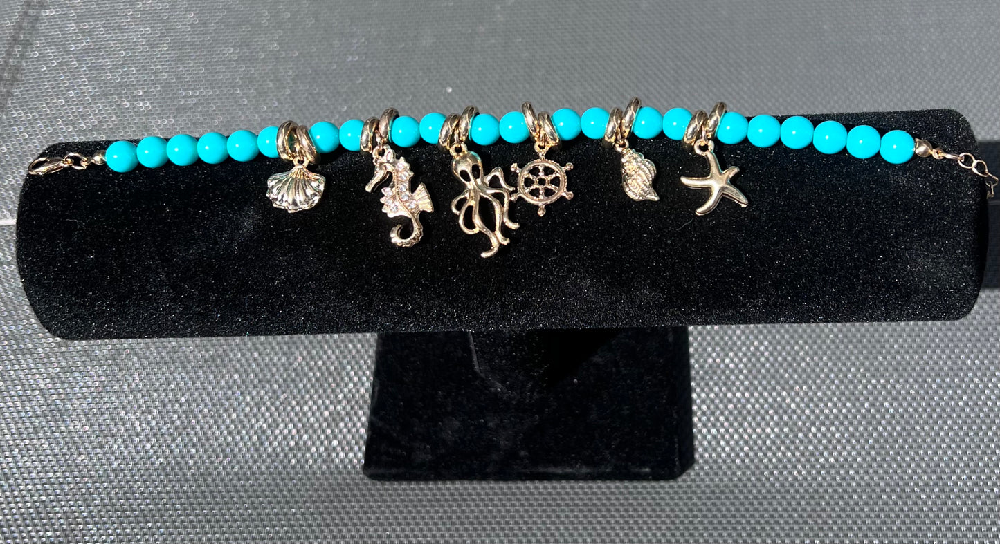 Vintage Ocean Charm Anklet – Conch, Rudder & Octopus Beach Bracelet