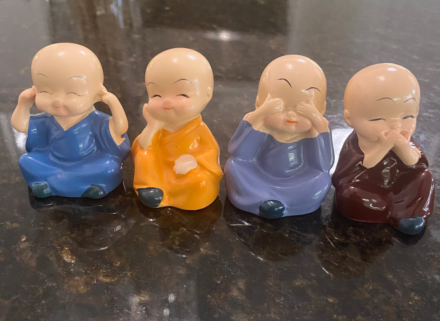 CUTIE Set of 4 Buddha Monk Statues Miniature Figurines