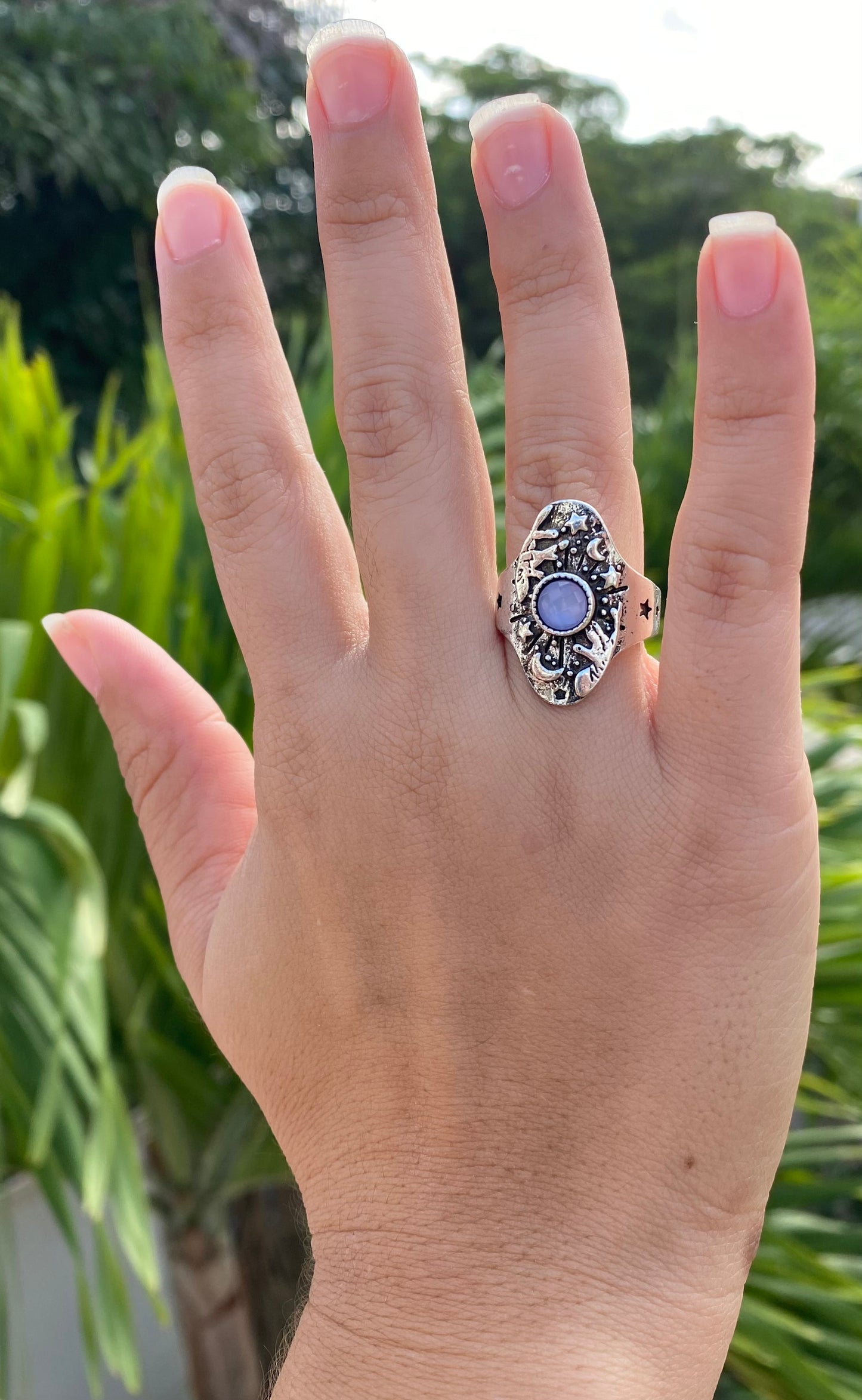 Retro Planet Moonstone Ring – Geometric Cloud Design, Unisex Alloy Jewelry