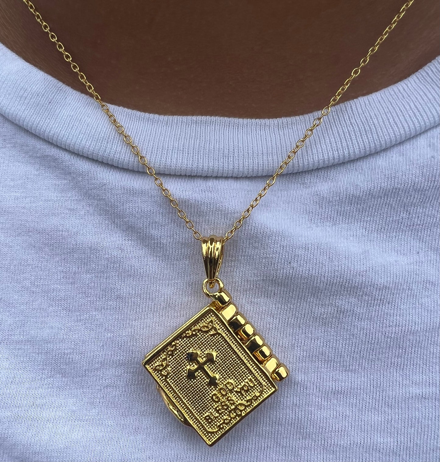 Holy Bible Book Pendant Necklace - Religious Prayer Christian Scripture