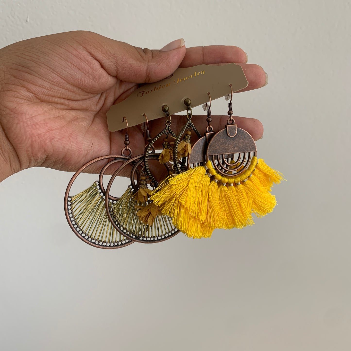3-Pair Boho Earrings Set – Yellow Spring/Summer Nickel-Free Dangle Earrings for Women