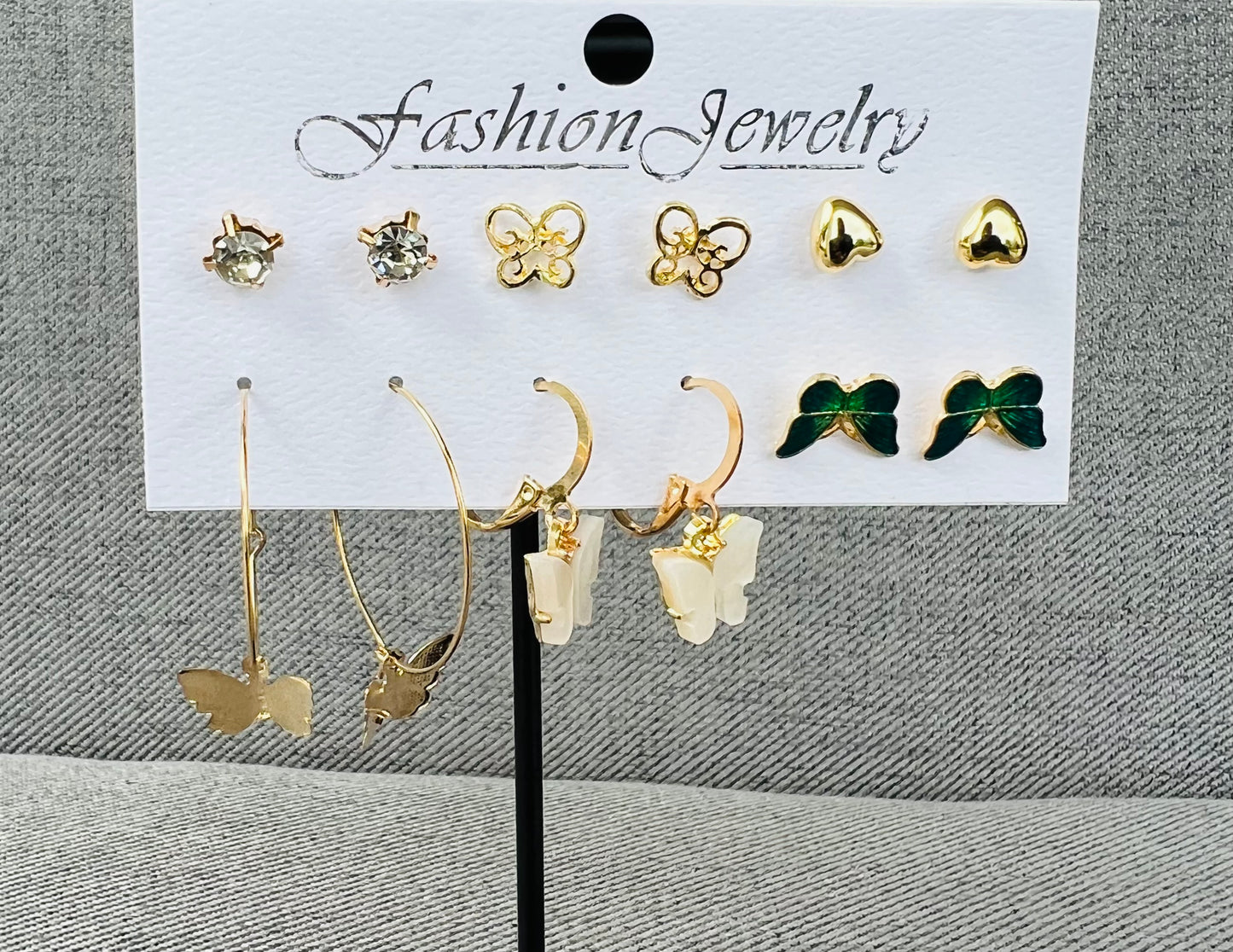 wholesale jewelry butterfly heart diamond earrings 6 pairs set