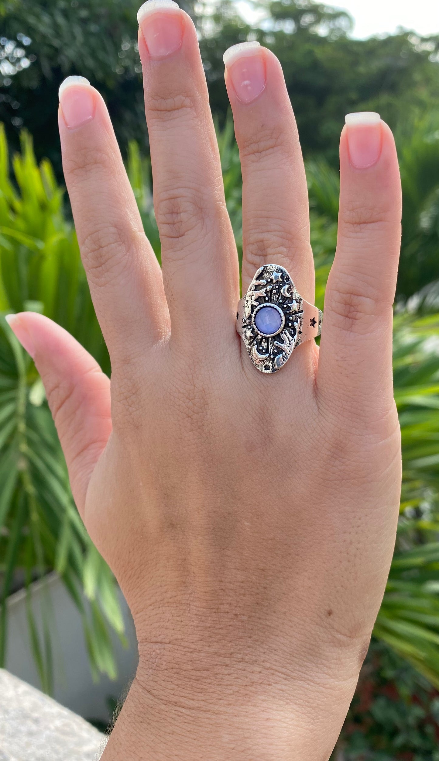 Retro Planet Moonstone Ring – Geometric Cloud Design, Unisex Alloy Jewelry