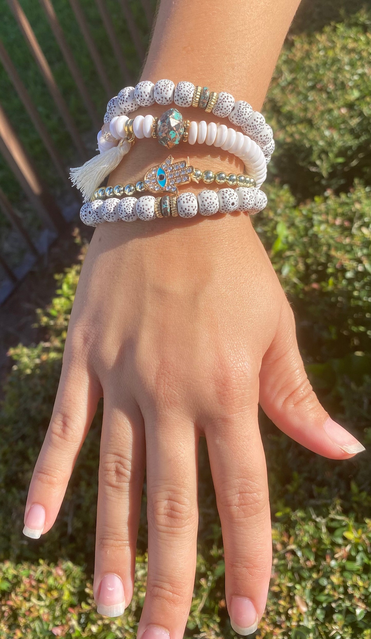 simple diamond palm bead multi-layer bracelet