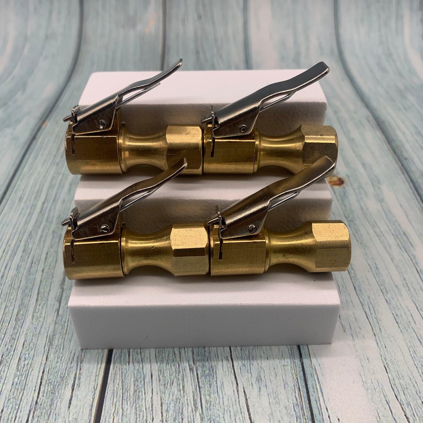 4 Pack, Heavy Duty Brass Air Chuck, Closed Flow Straight Tire Chuck with Lock-on Clip for Tire