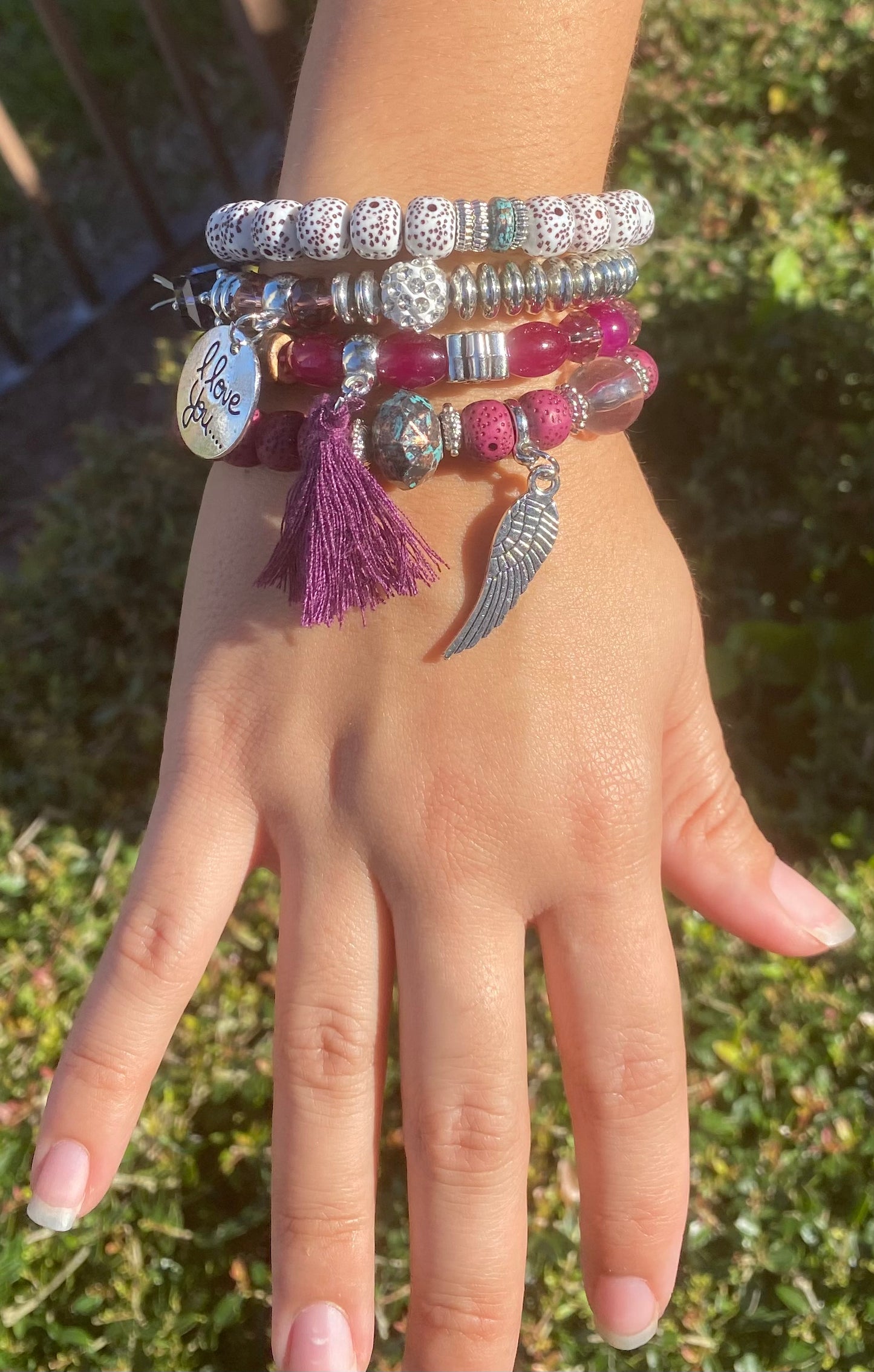 fashion concise and versatile disc love wings tassel personality bead temperament multi-layer bracelet