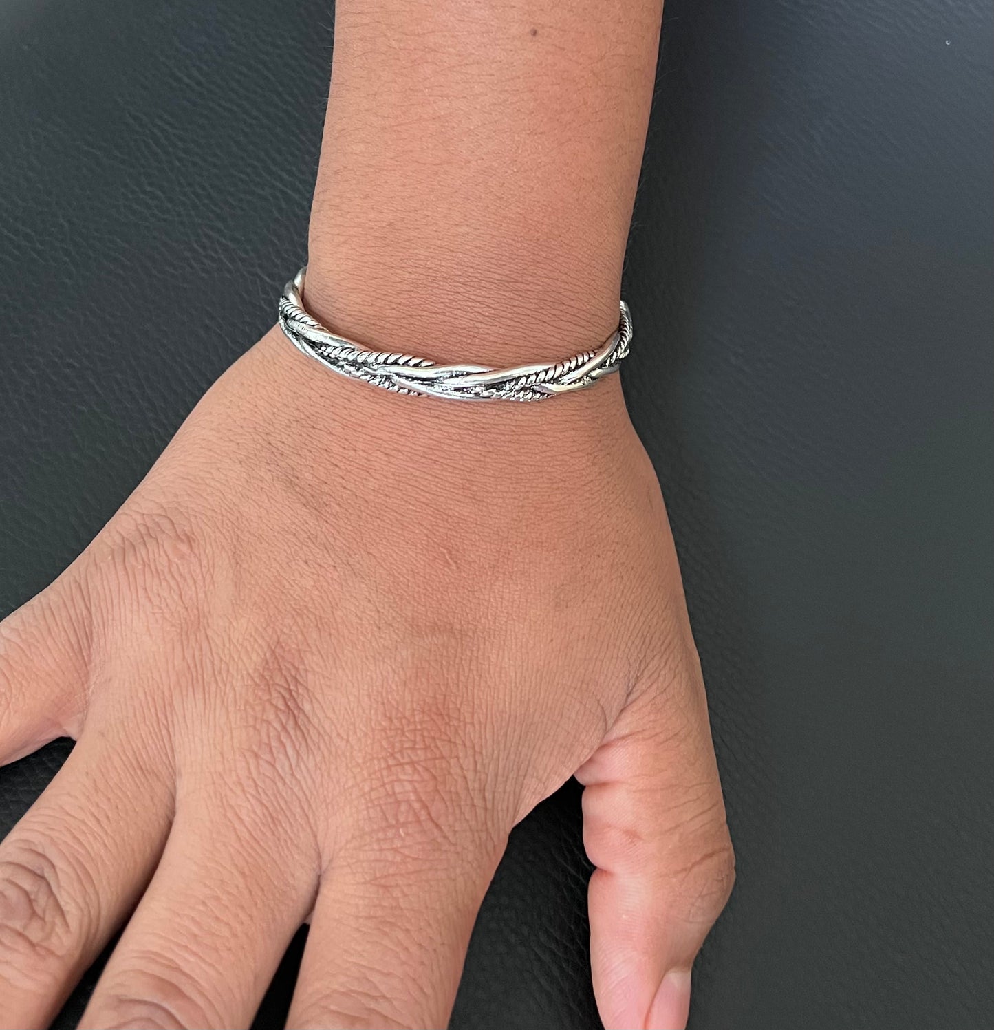 Silver Mens Bracelet Thai Handmade Vintage Open Bangle Twisted Cuff Bracelets