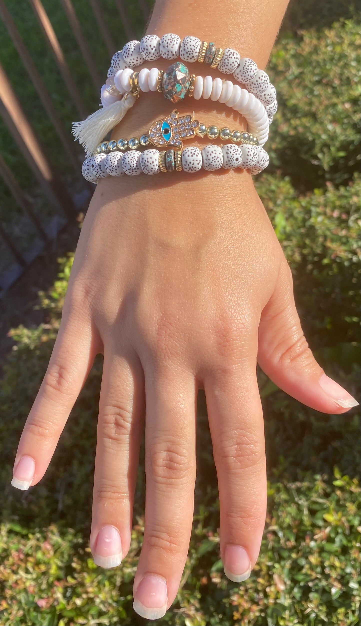 simple diamond palm bead multi-layer bracelet