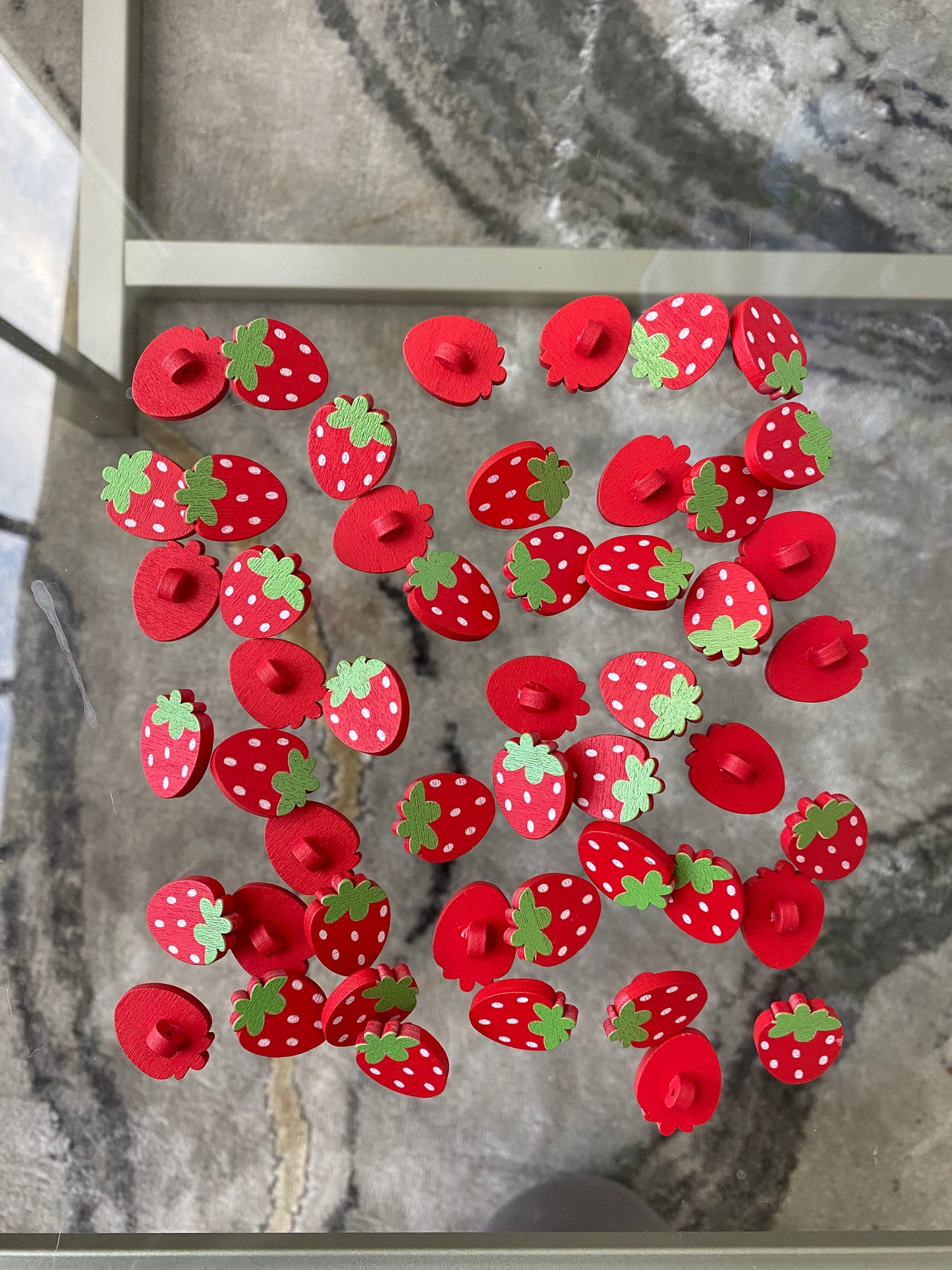 50pcs Red Strawberry Wooden Buttons Natural Color Clothing Sewing Buttons