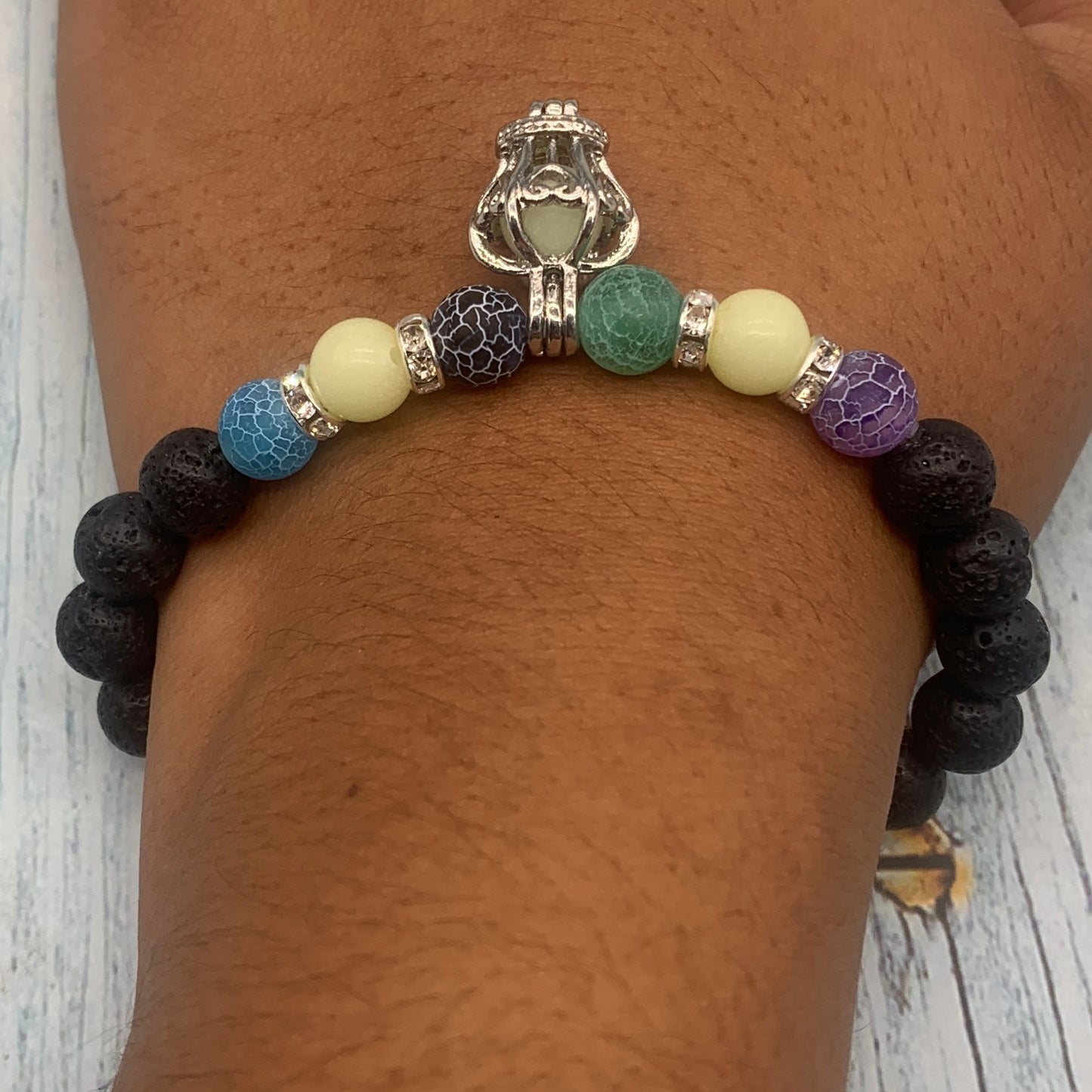 Chakra Lava Rock Bracelet Handmade Glow in the Dark Stretch Beaded Bracelet for Men and Women