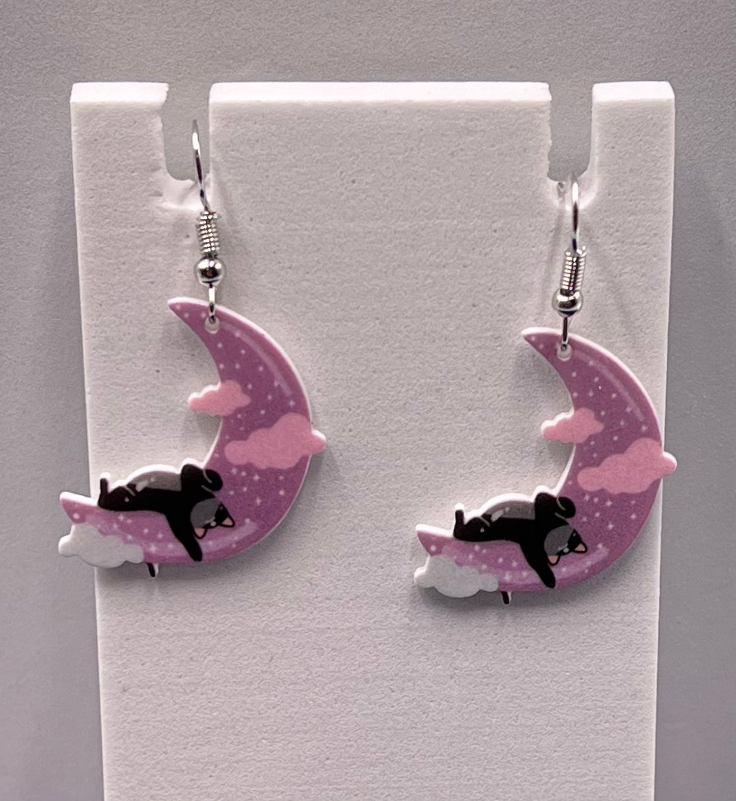 Cute Cat & Moon Cartoon Animal Dangling Earrings β Lightweight Acrylic Pendant Earrings for Women & Girls