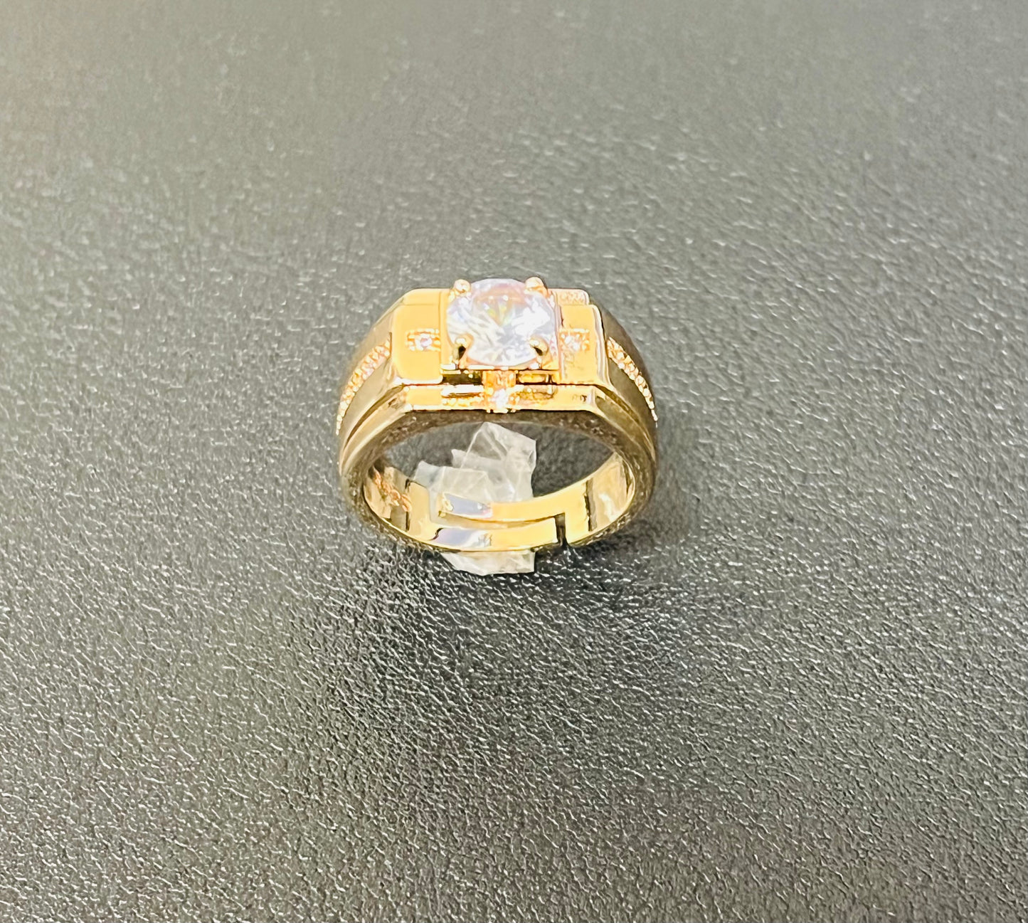 Luxury Men’s 14K Gold Plated White Sapphire Cocktail Ring – Adjustable Size