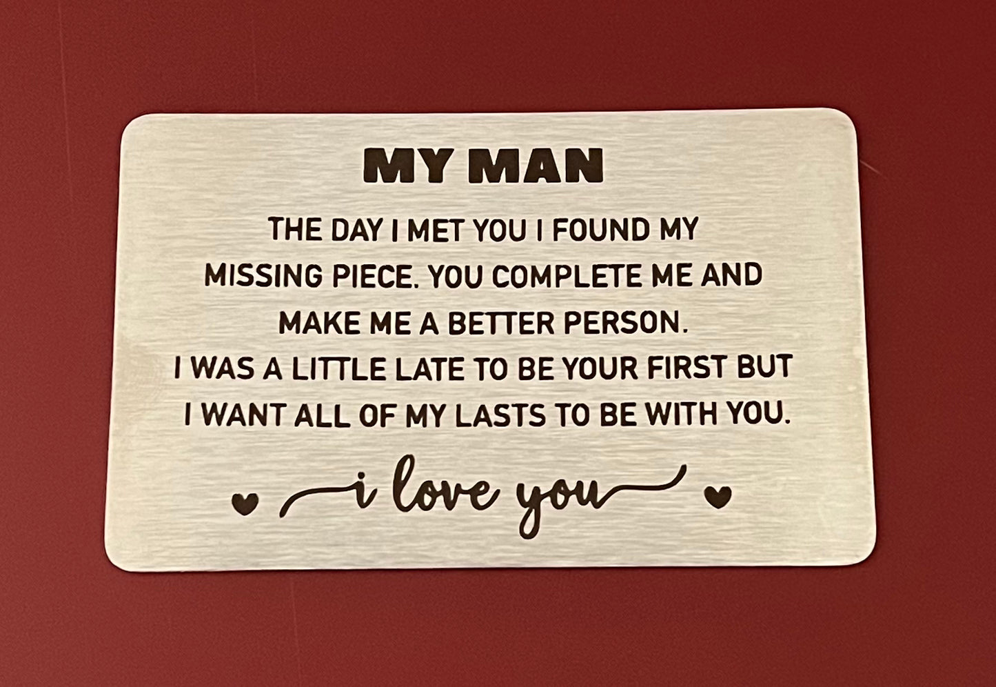 ♥ My Man Wallet Insert Card Anniversary Gifts, Love Note, Deployment Birthday Gift ♥