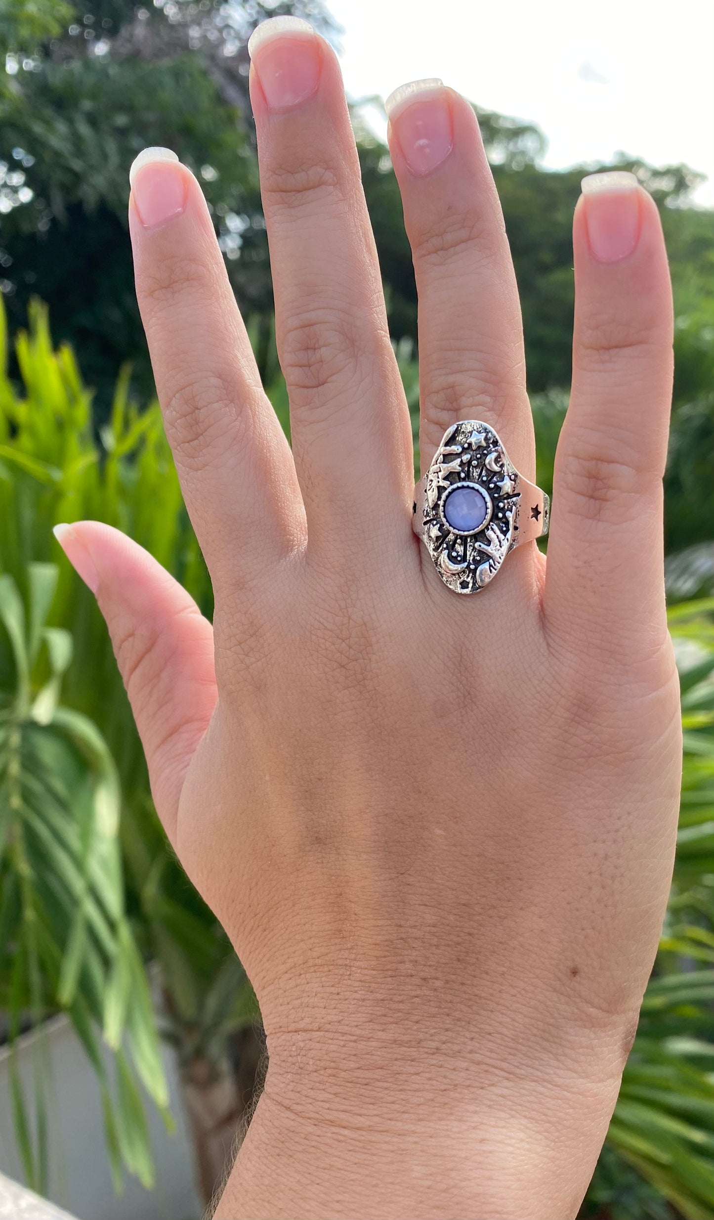 Retro Planet Moonstone Ring – Geometric Cloud Design, Unisex Alloy Jewelry