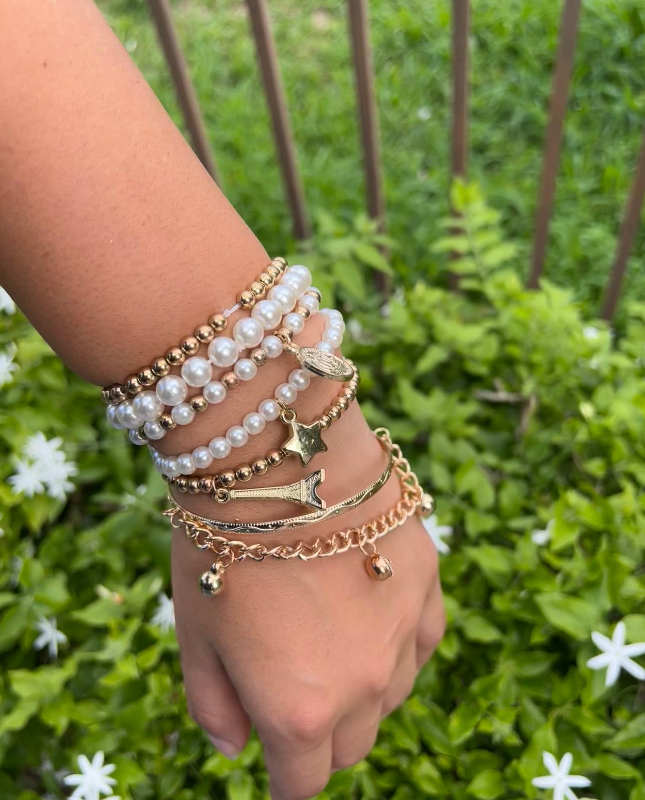 Pearl Vintage Bracelet Coin Six-piece Jewelry Multi-layer Elastic Bracelet