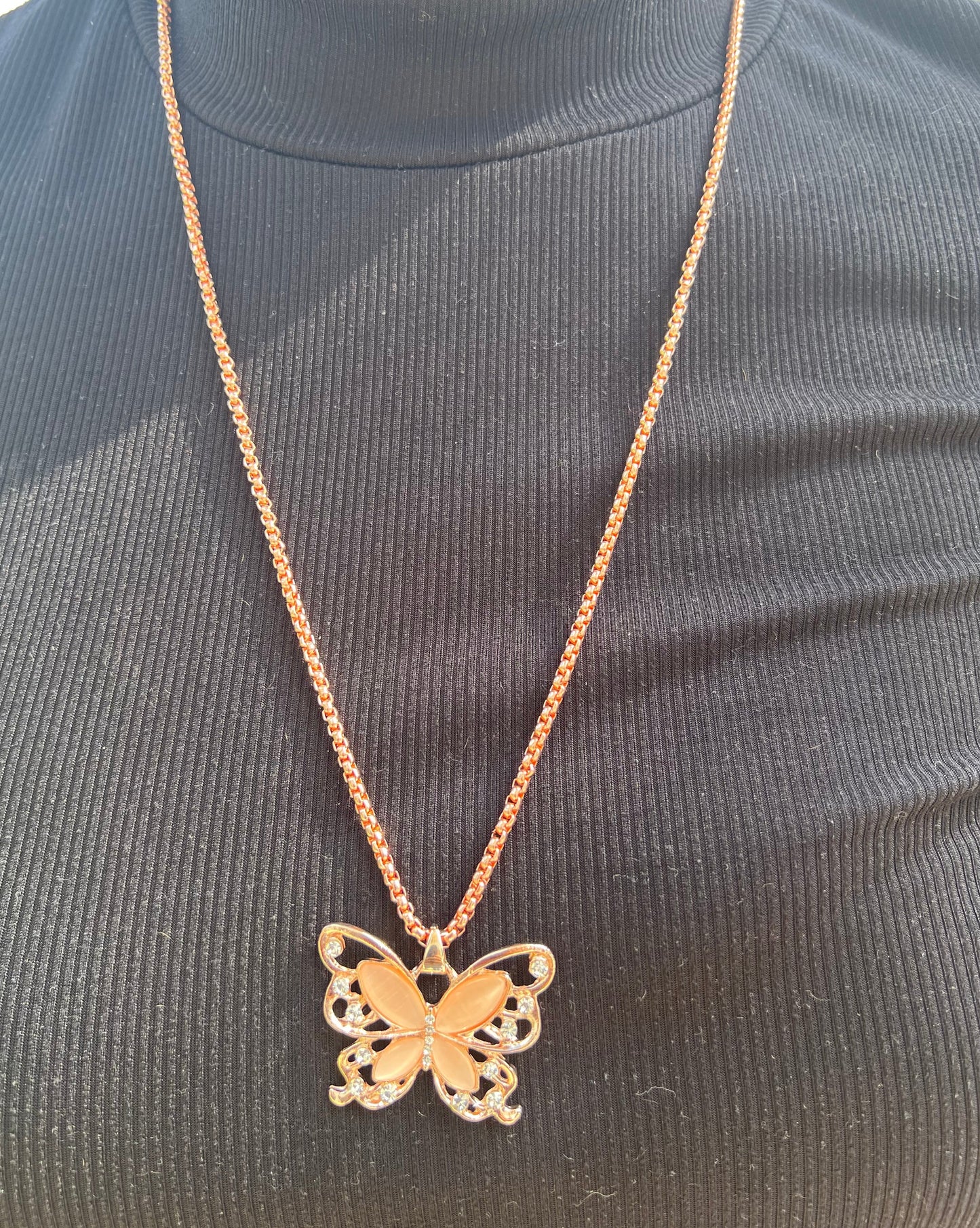 Butterfly Opal Pendant Necklace β Rhinestone