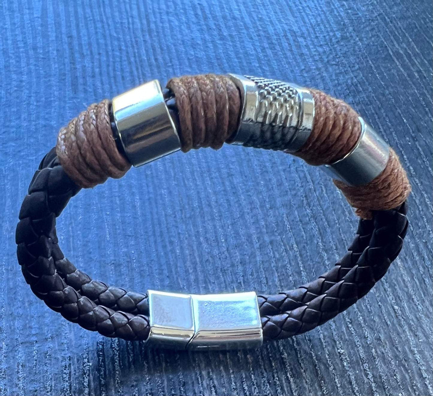 Men’s PU Leather Woven Bracelet – Simple Magnetic Clasp Wristband