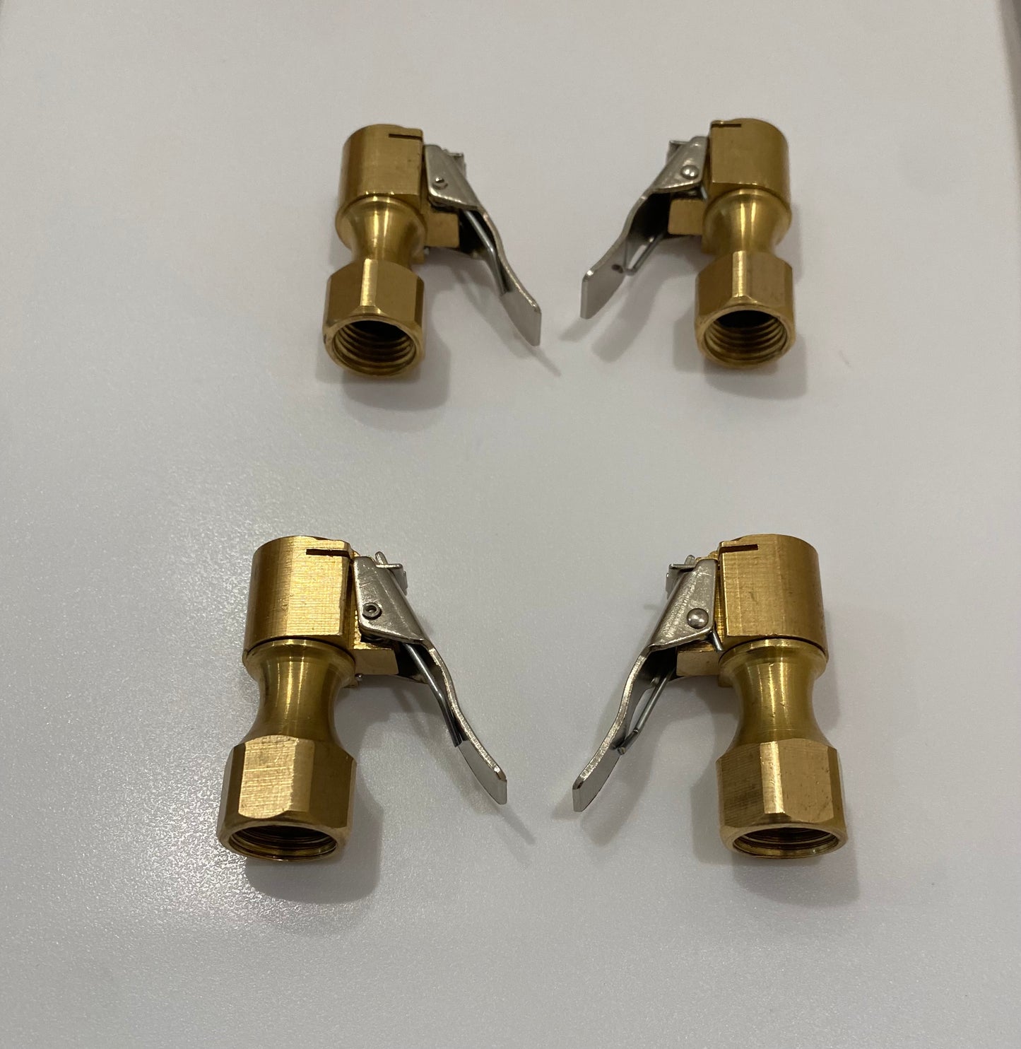 4 Pack, Heavy Duty Brass Air Chuck, Closed Flow Straight Tire Chuck with Lock-on Clip for Tire