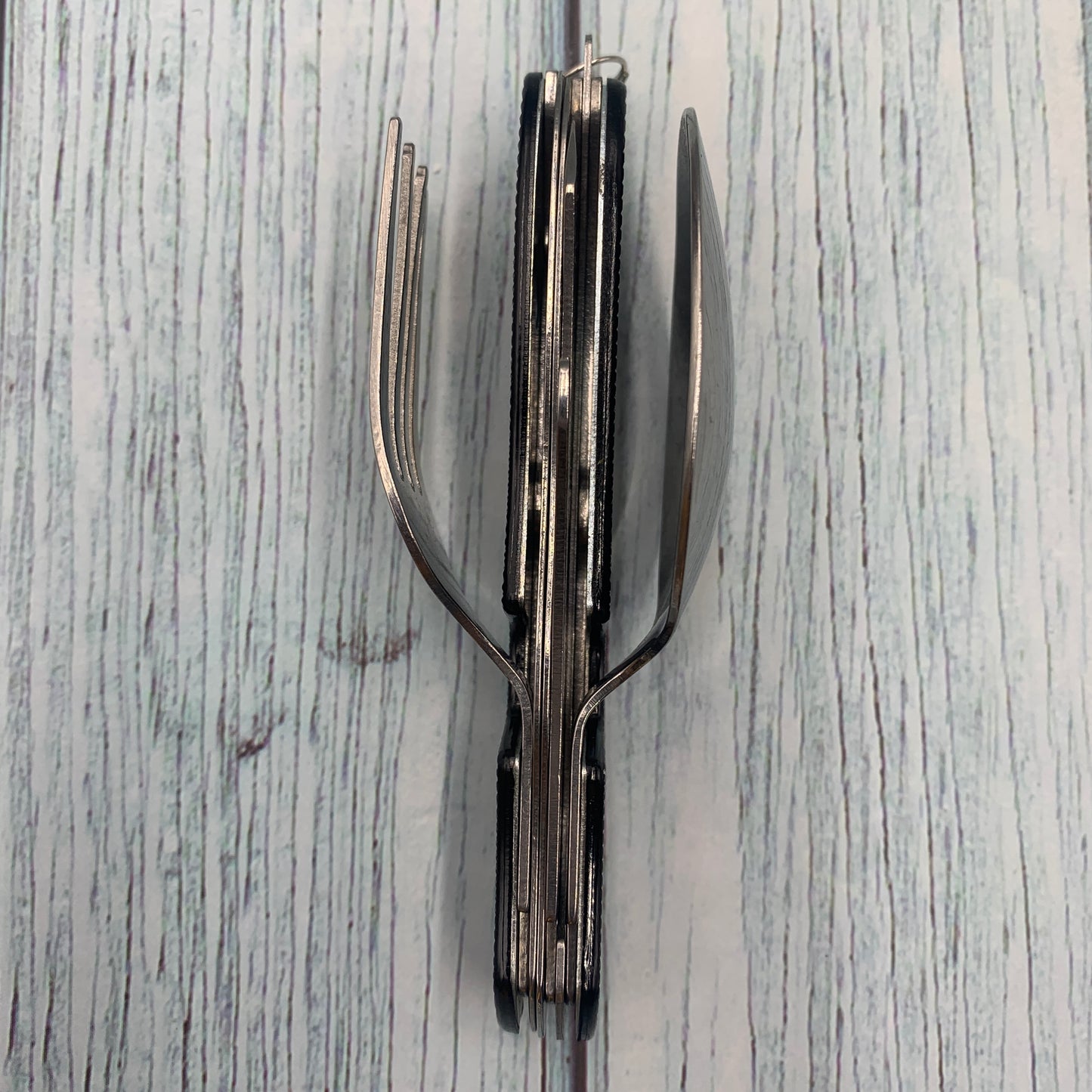 4-in-1 Black Stainless Steel Camping Utensil – Eco-Friendly Detachable Travel Flatware