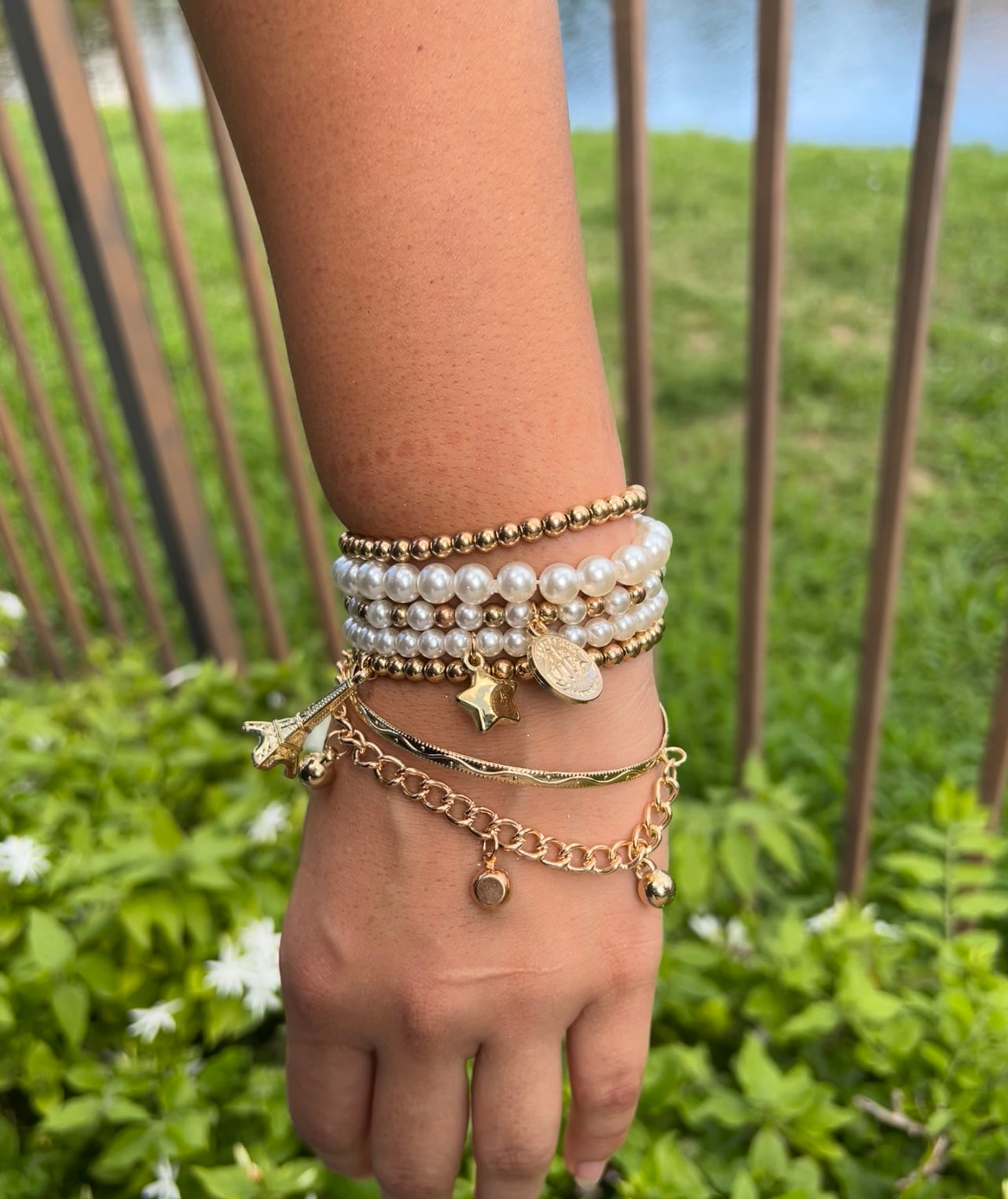Pearl Vintage Bracelet Coin Six-piece Jewelry Multi-layer Elastic Bracelet