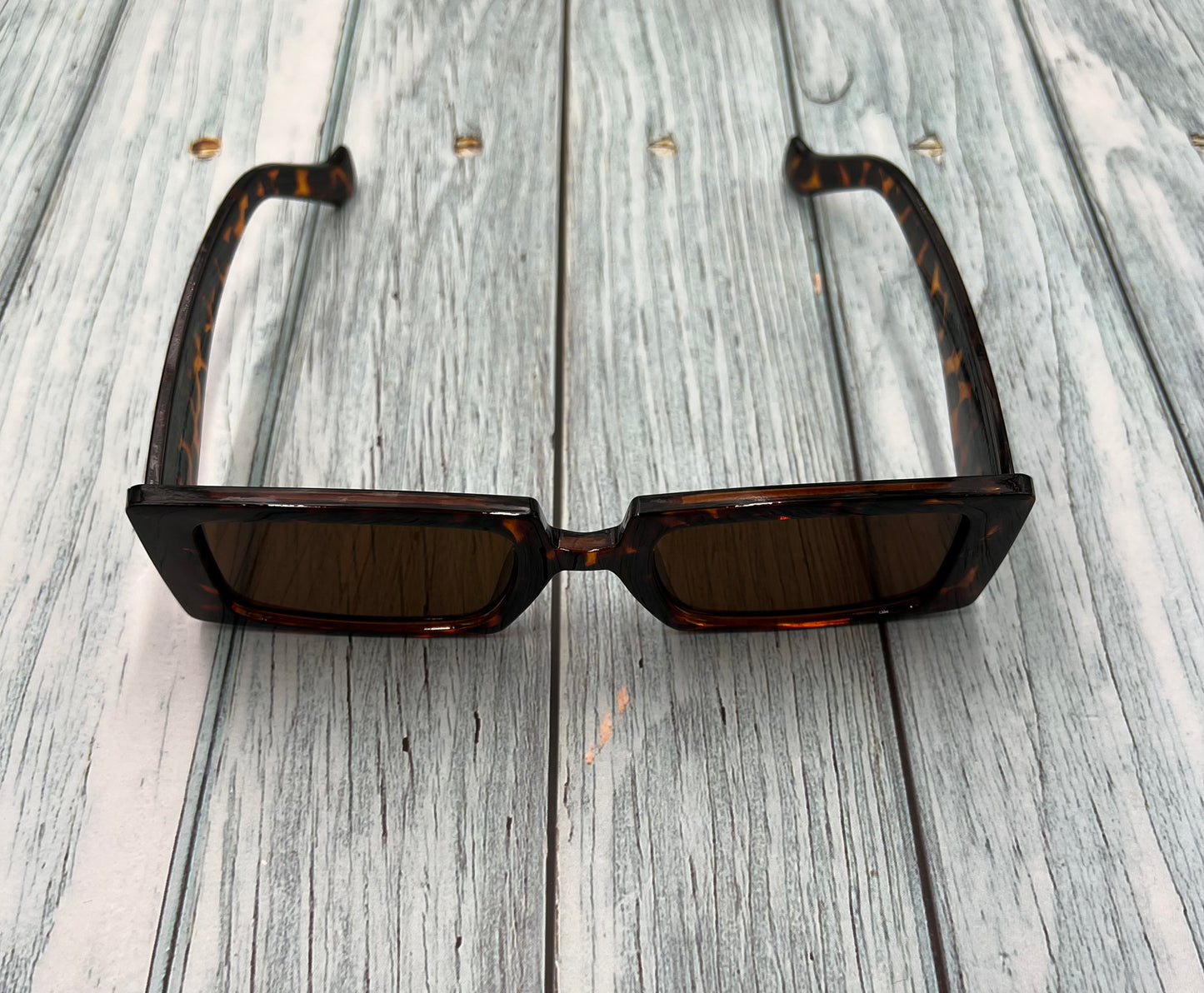 NEW Fashionable Geometric Square Small Leopard Print Frame Fluorescent Sunglasses with Brown Lens