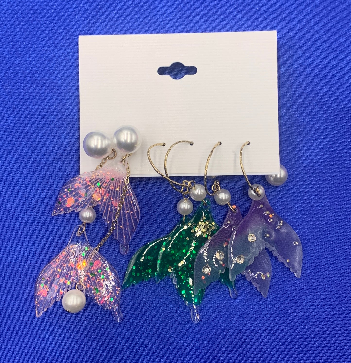 Sweet Fish Tail Imitation Pearl Resin Asymmetrical Drop Earrings
