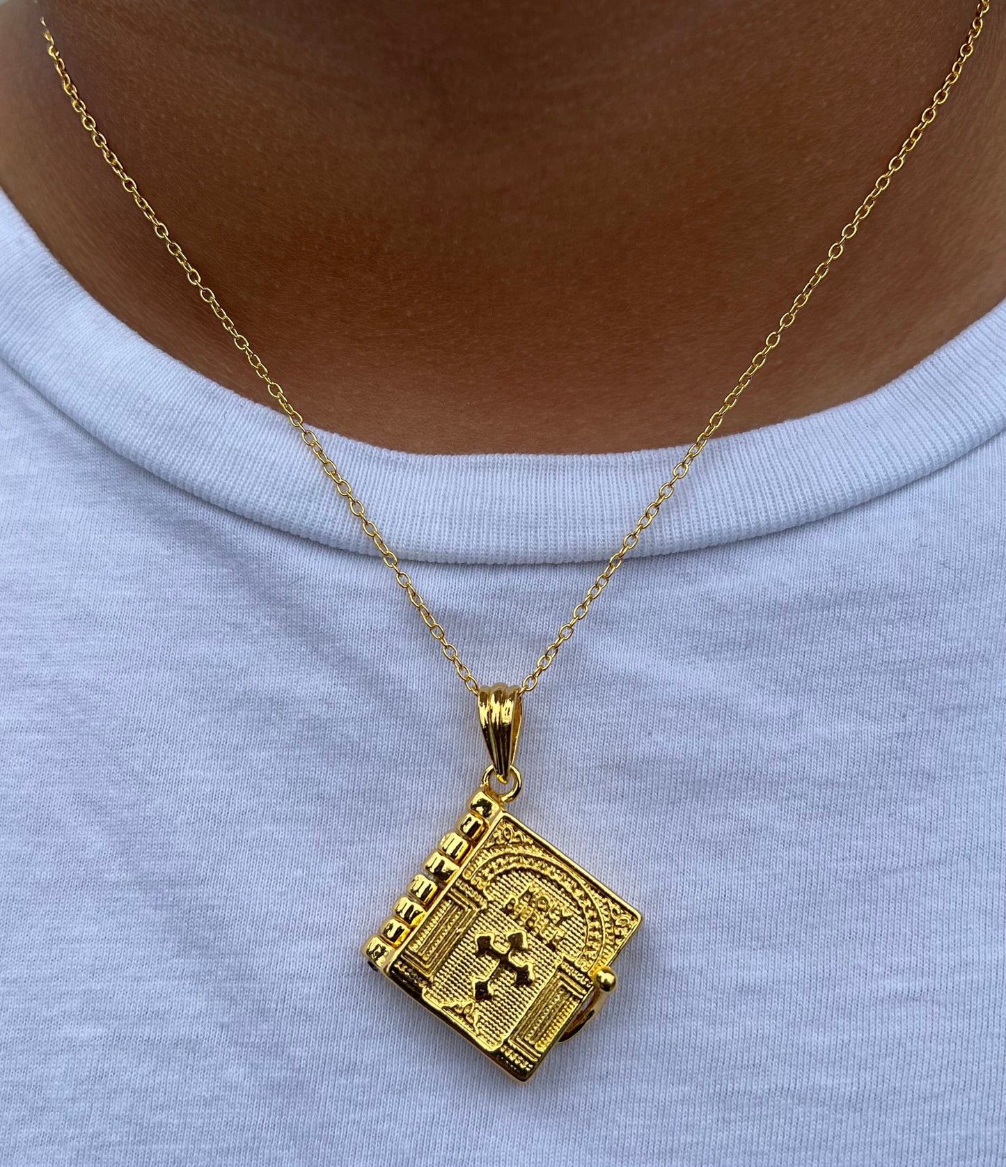 Holy Bible Book Pendant Necklace - Religious Prayer Christian Scripture