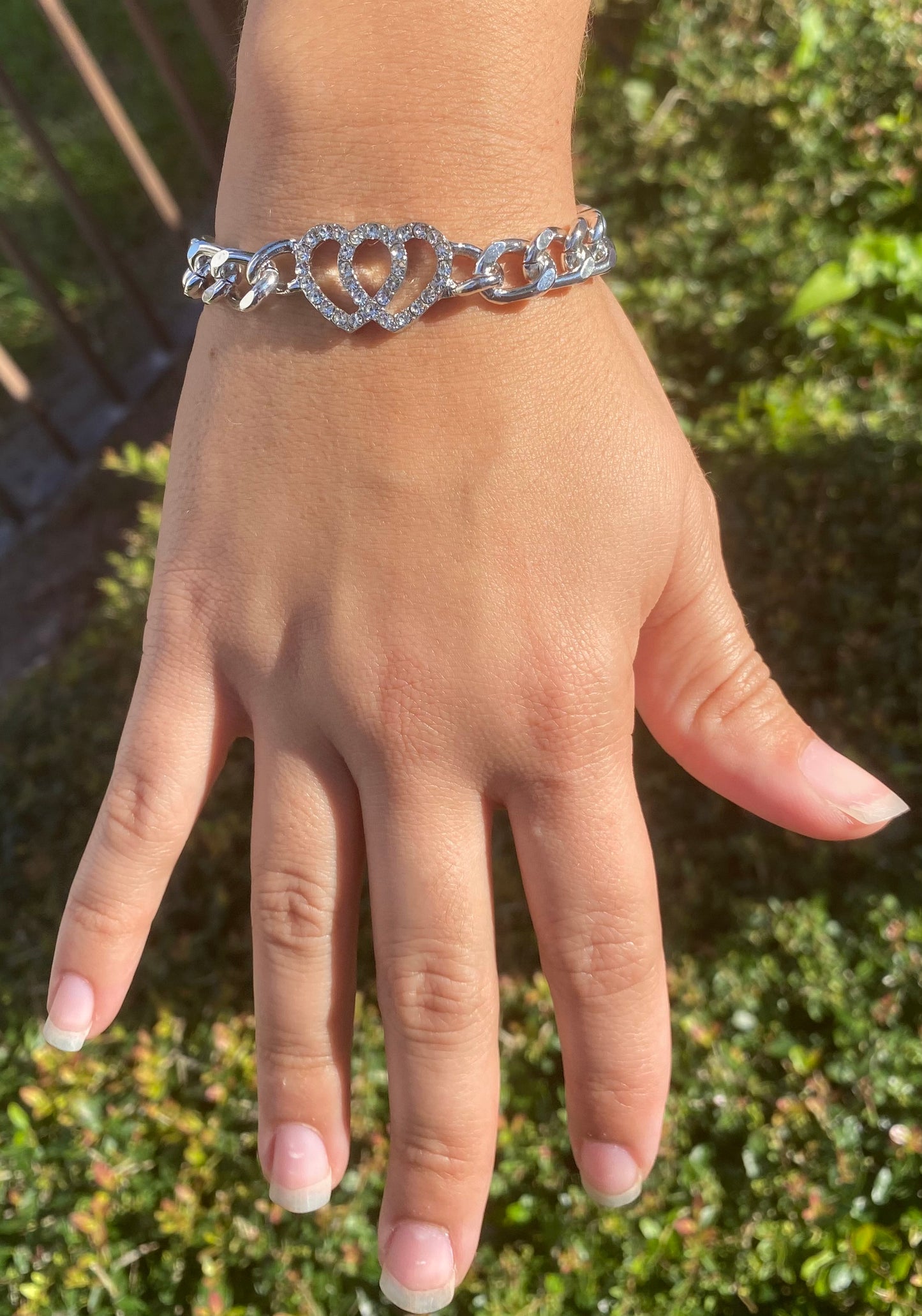 Double Heart Rhinestone Chain Bracelet for Women – Elegant Thick Link Design