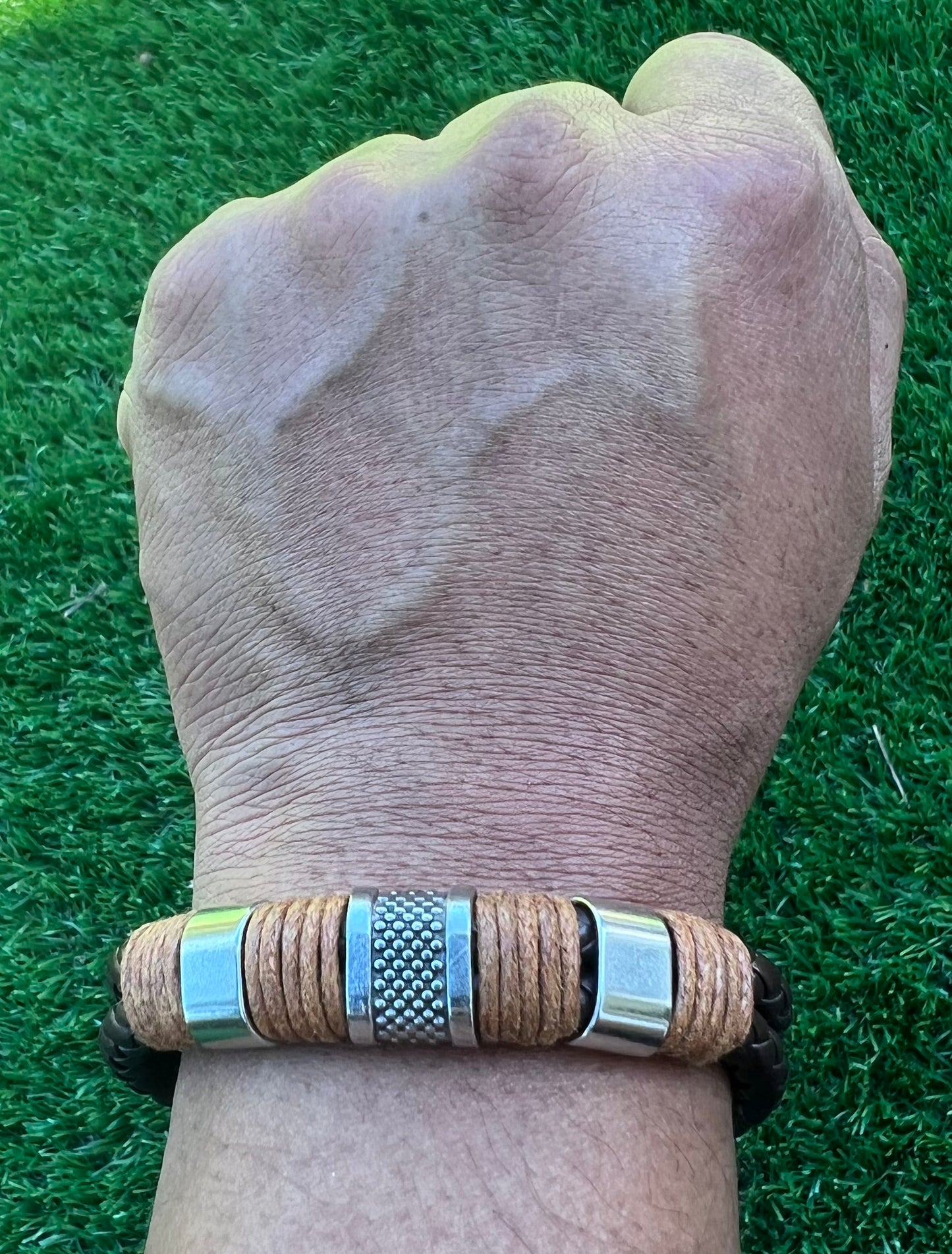 Men’s PU Leather Woven Bracelet – Simple Magnetic Clasp Wristband
