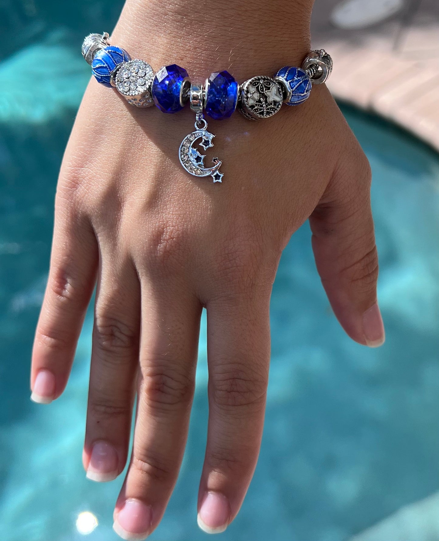 ❗️NEW❗️ Cute Blue Glaze Moon Rhinestone Beaded Bracelet - ROYAL BLUE