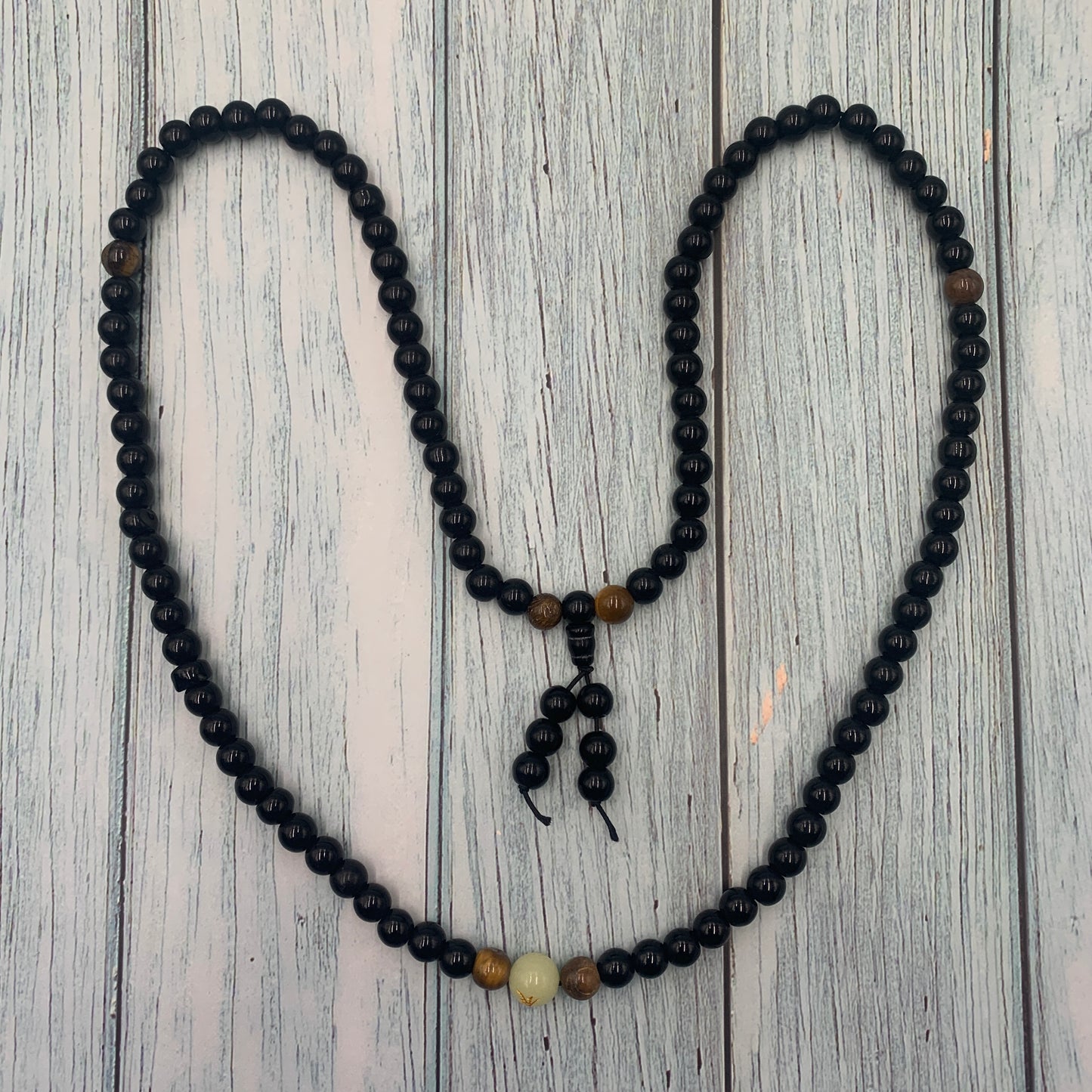 Black Onyx Men’s Necklace – 14” Beaded Mala Chain for EMF Protection & Energy Shielding