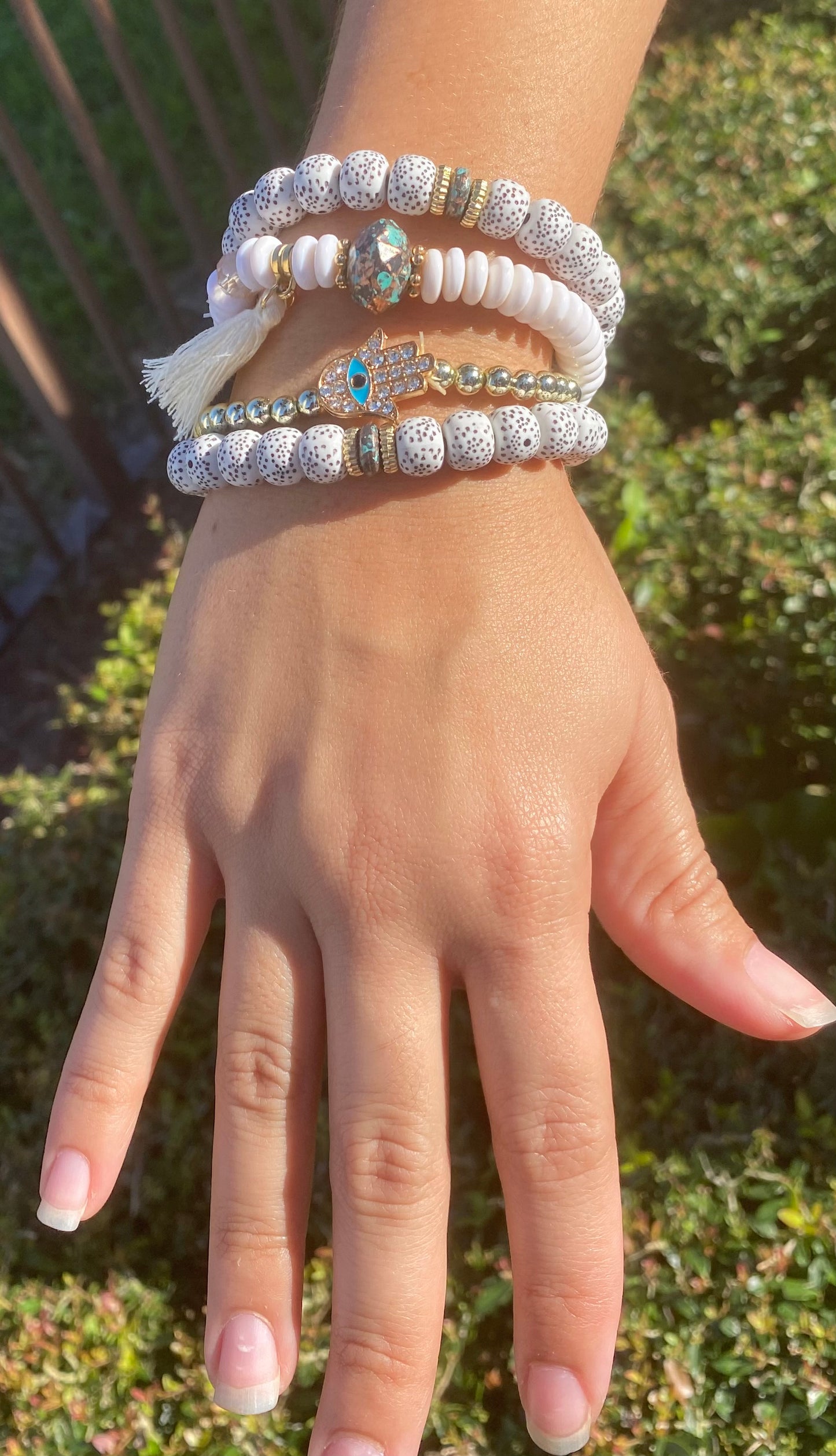 simple diamond palm bead multi-layer bracelet
