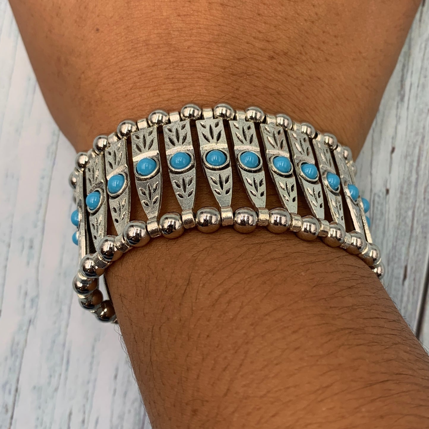 π Turquoise Decor Silver Alloy Metal Bracelet β Boho Chic Jewelry for Women