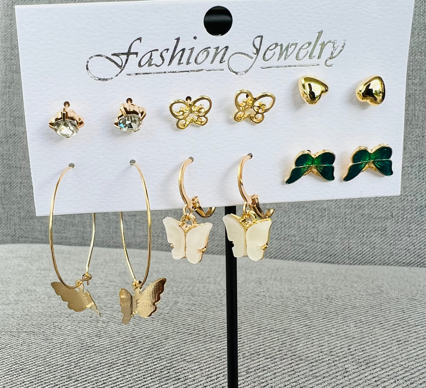 wholesale jewelry butterfly heart diamond earrings 6 pairs set