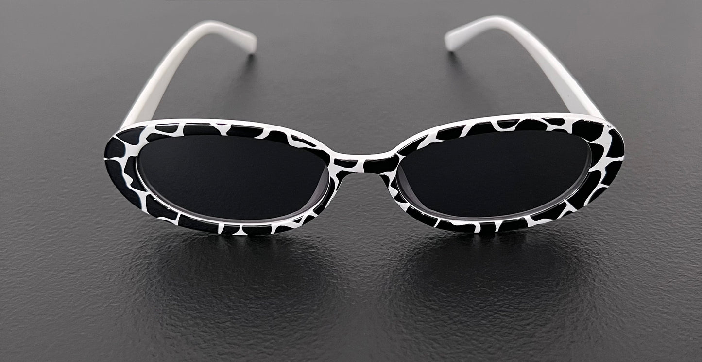 Women's Cow Print Thick Frame Sunglasses with Black Lens