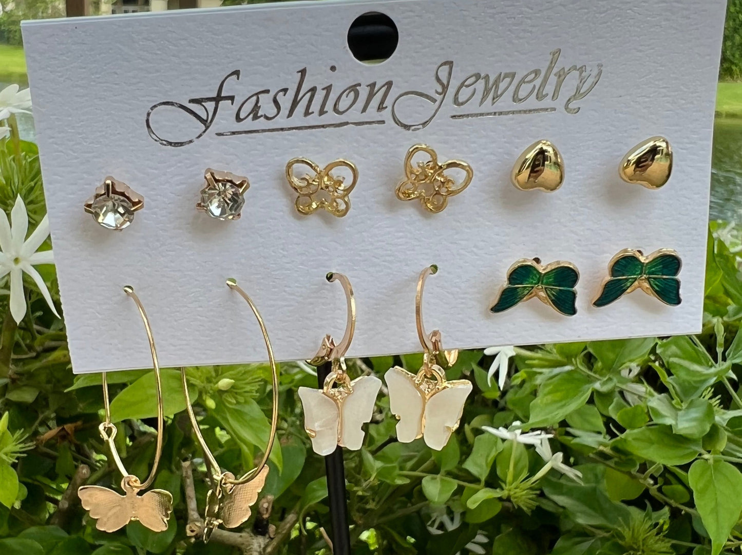 wholesale jewelry butterfly heart diamond earrings 6 pairs set