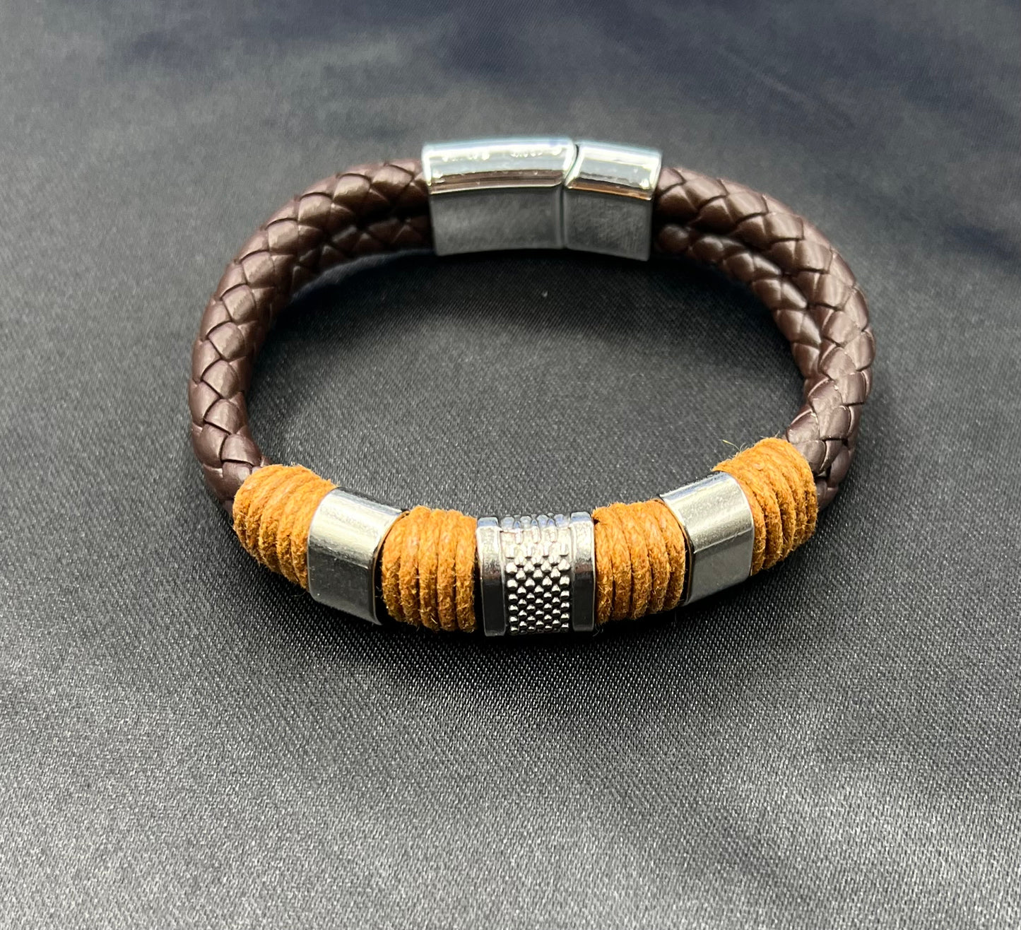 Men’s PU Leather Woven Bracelet – Simple Magnetic Clasp Wristband