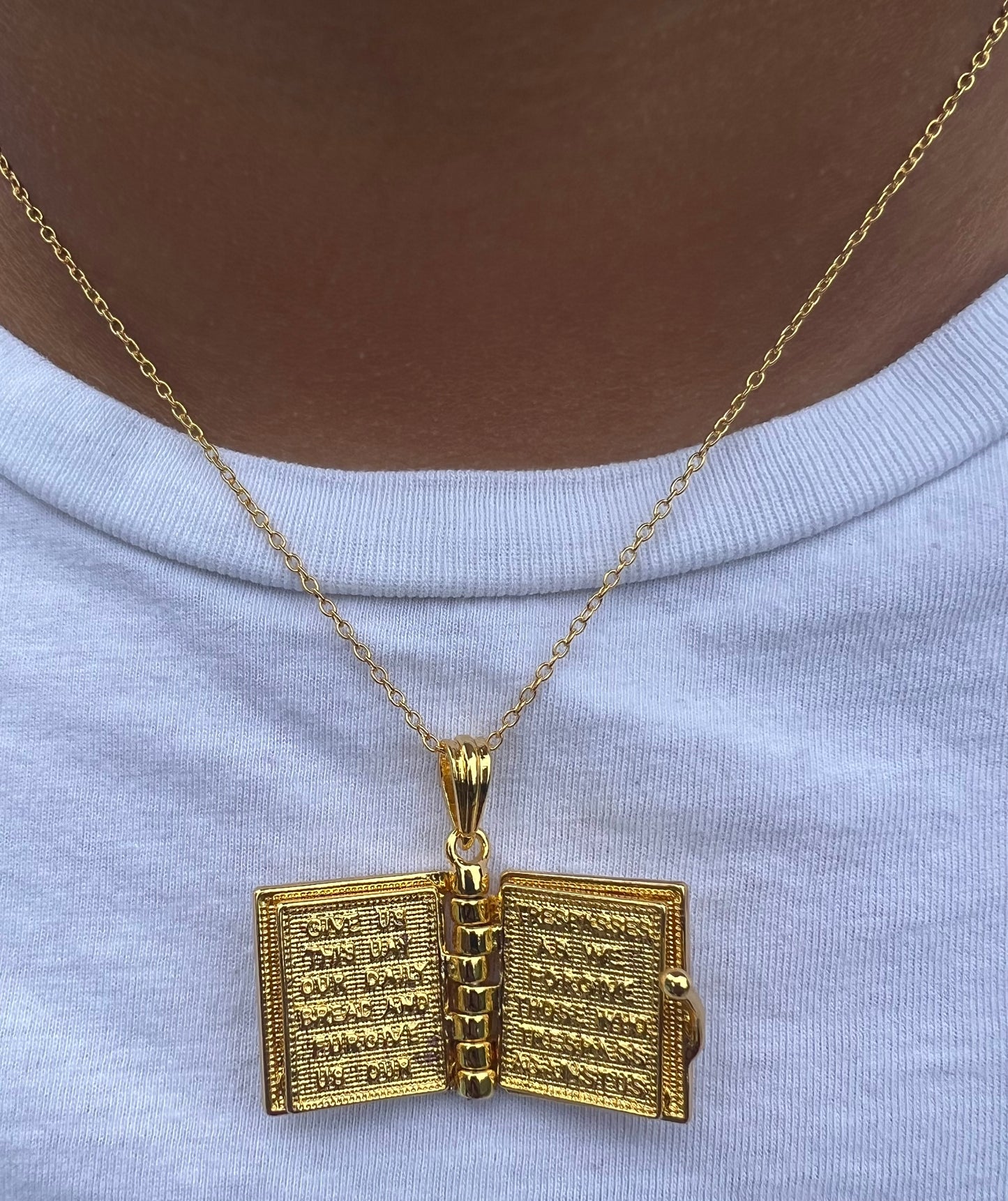 Holy Bible Book Pendant Necklace - Religious Prayer Christian Scripture