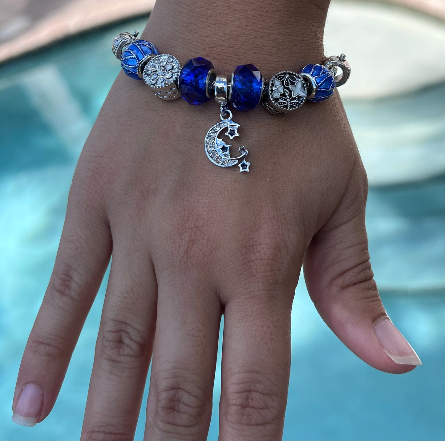 ❗️NEW❗️ Cute Blue Glaze Moon Rhinestone Beaded Bracelet - ROYAL BLUE
